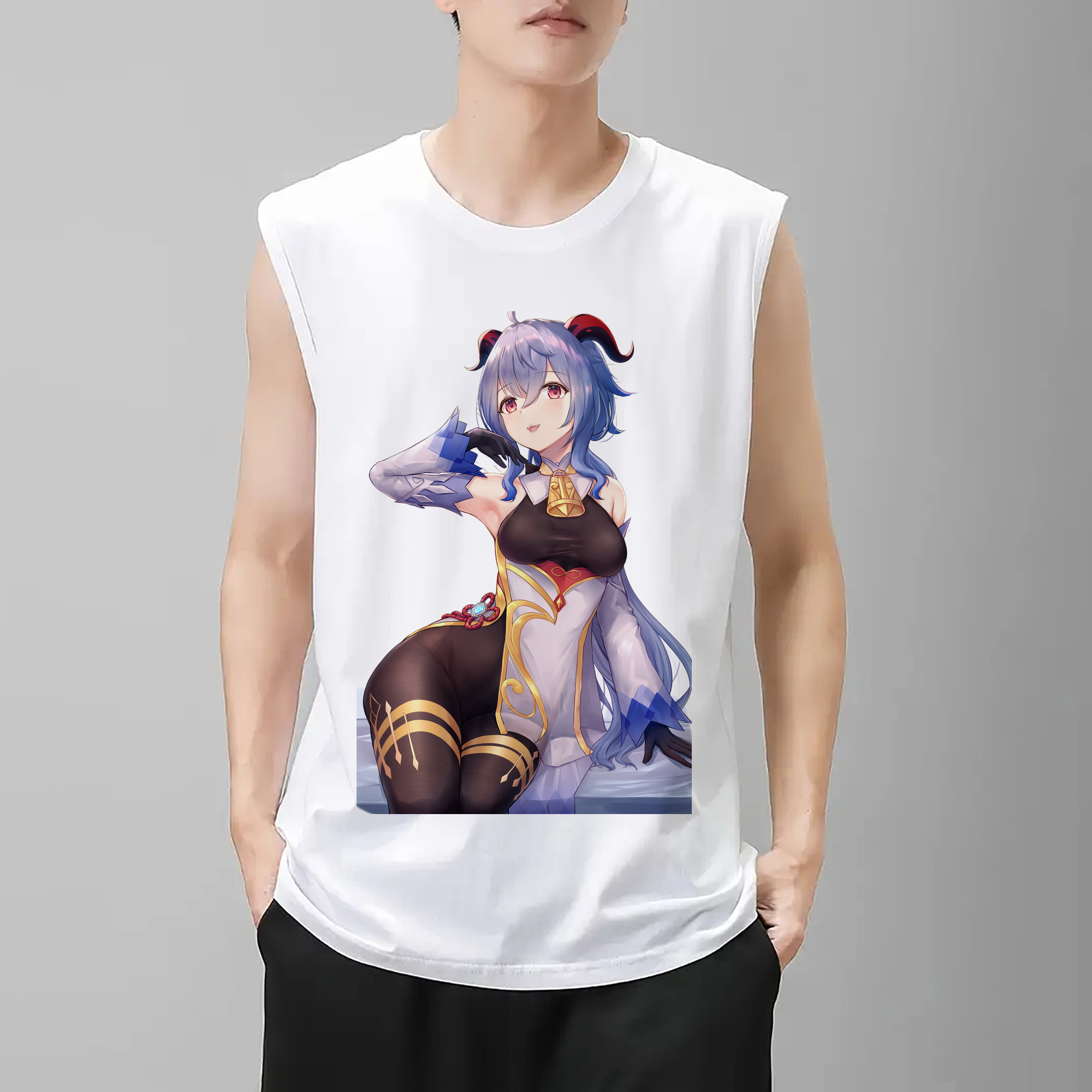 げんし神 甘雨 かんう genshin Ganyu コットン100％タンクトップ（フロントプリント）
