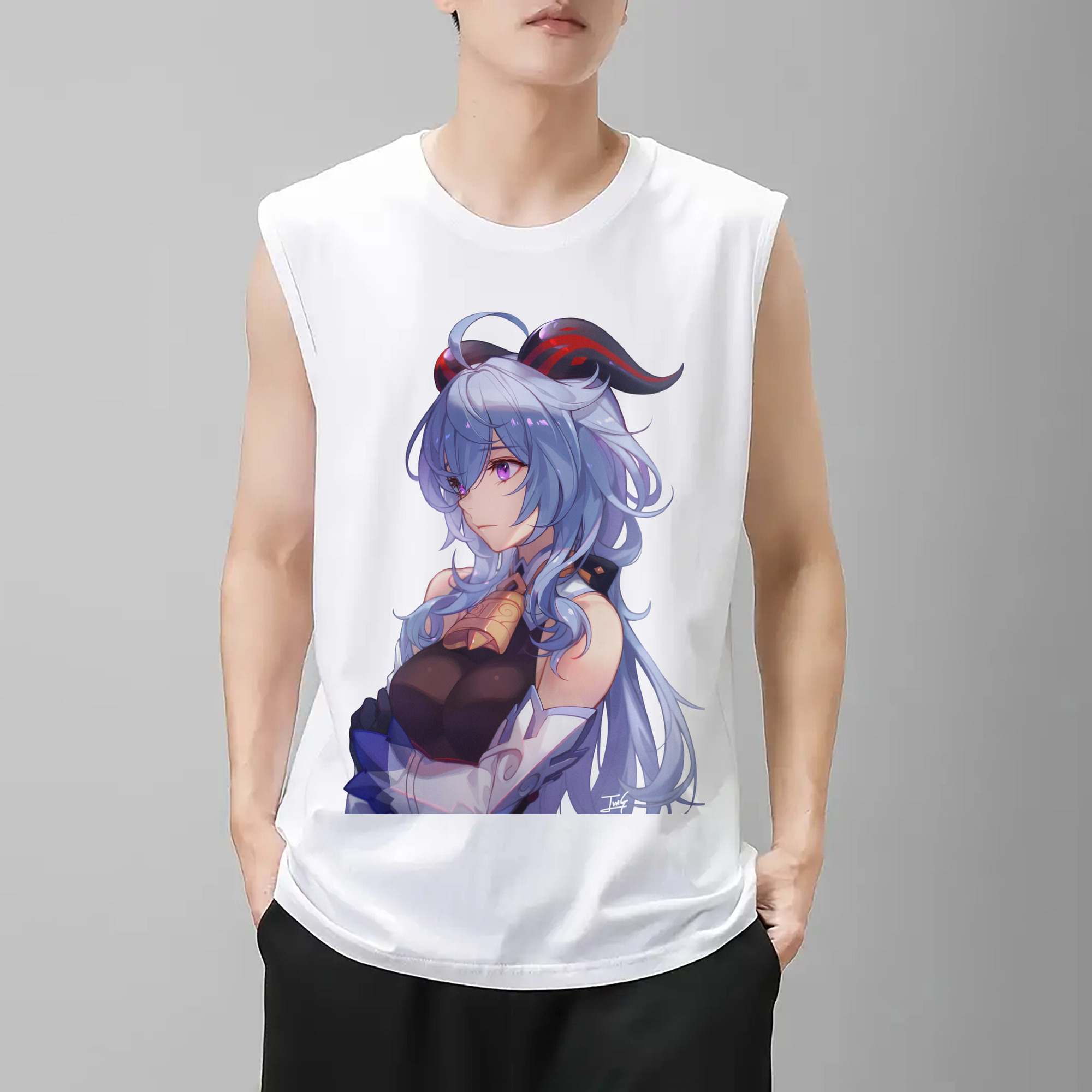 げんし神 甘雨 かんう genshin Ganyu コットン100％タンクトップ（フロントプリント）