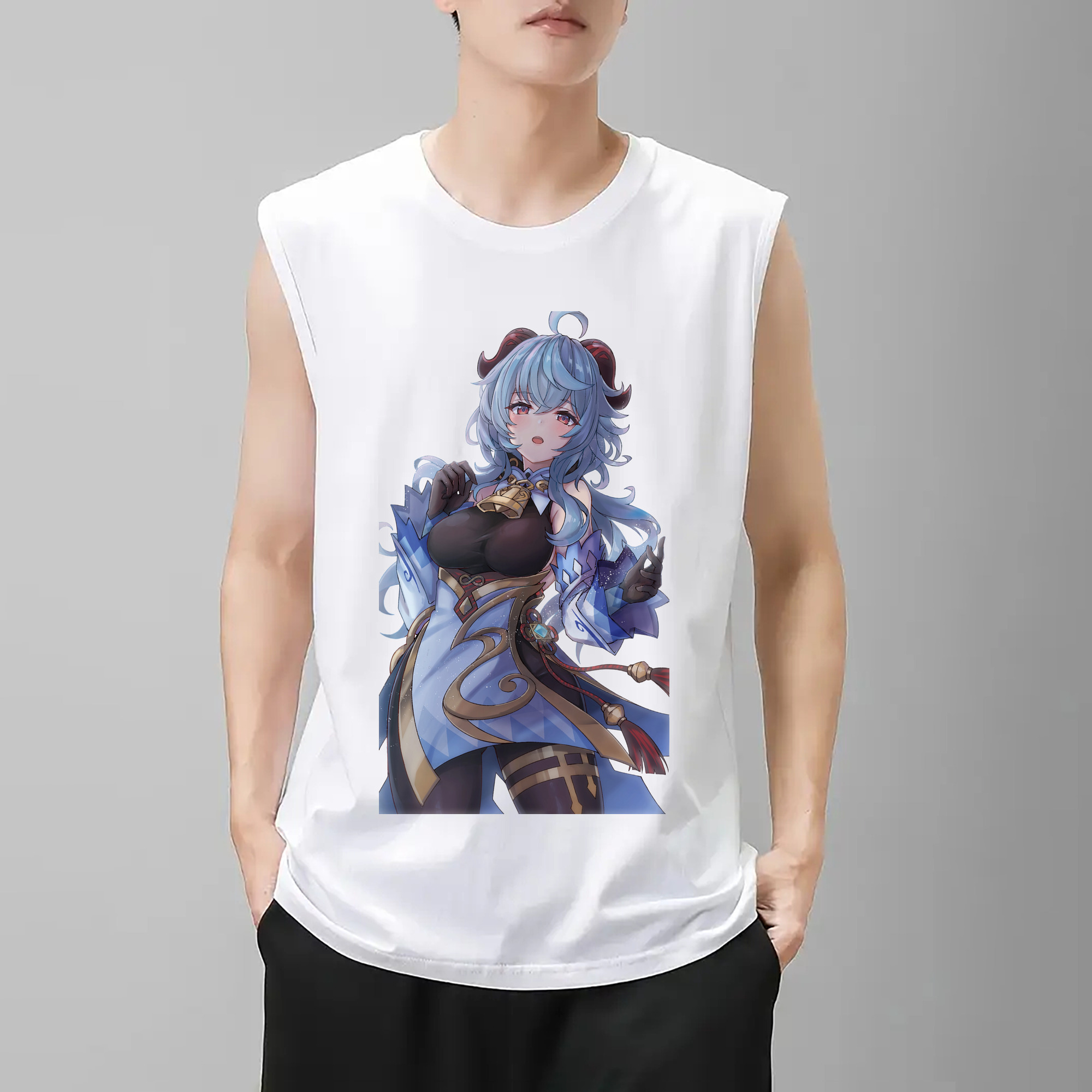 げんし神 甘雨 かんう genshin Ganyu コットン100％タンクトップ（フロントプリント）