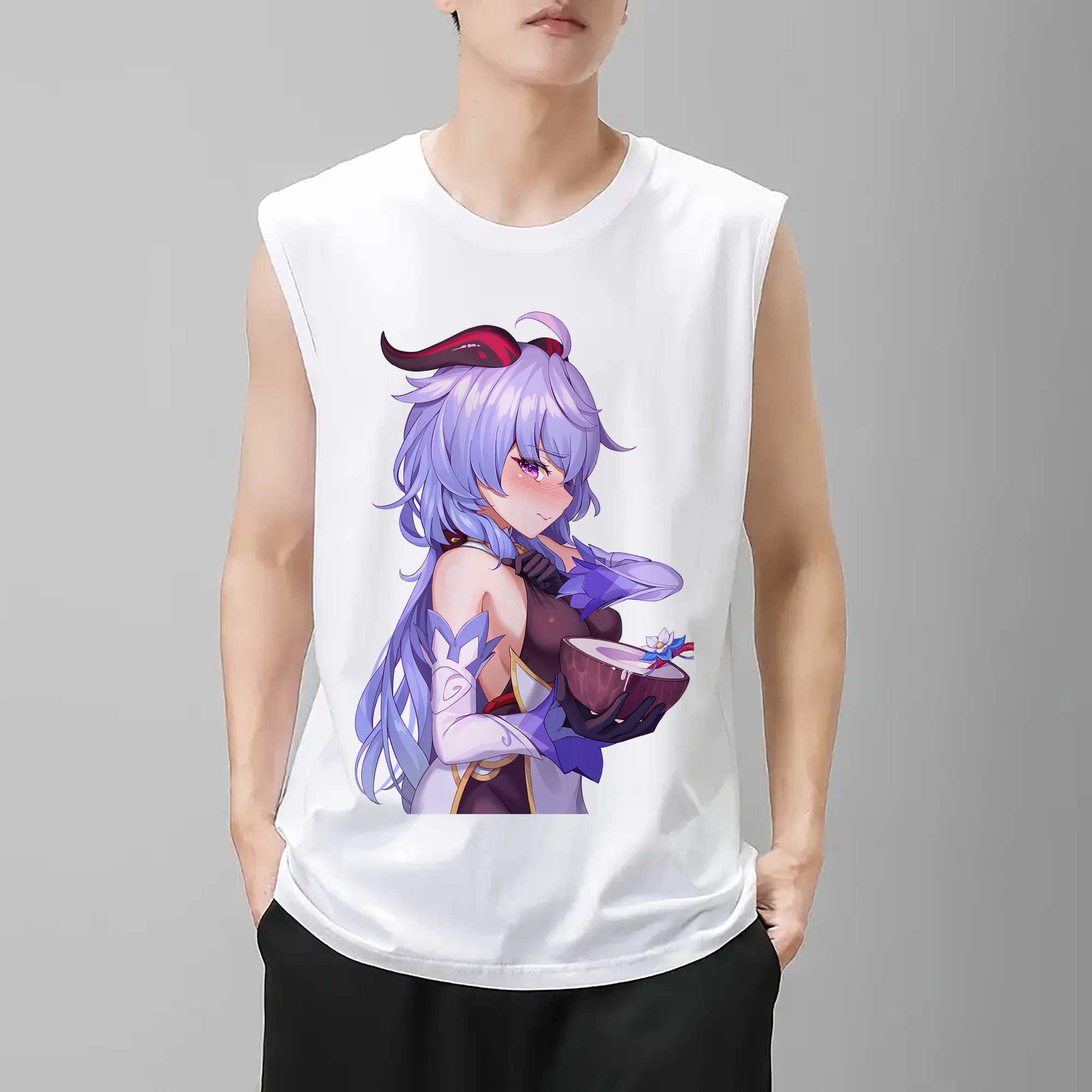 げんし神 甘雨 かんう genshin Ganyu コットン100％タンクトップ（フロントプリント）
