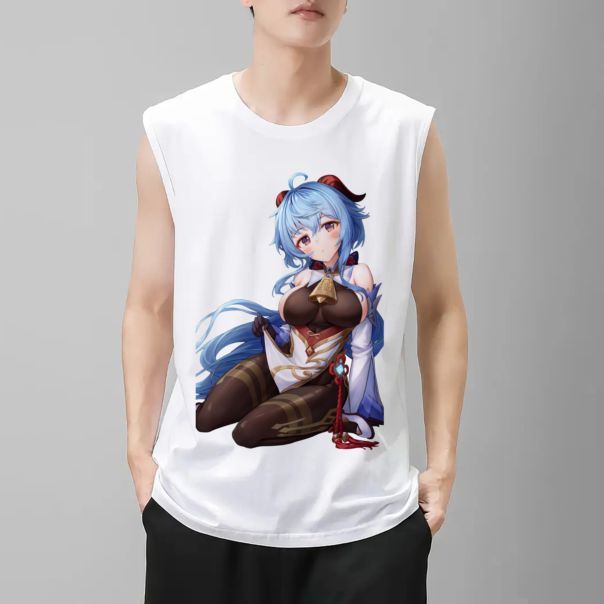 げんし神 甘雨 かんう genshin Ganyu コットン100％タンクトップ（フロントプリント）