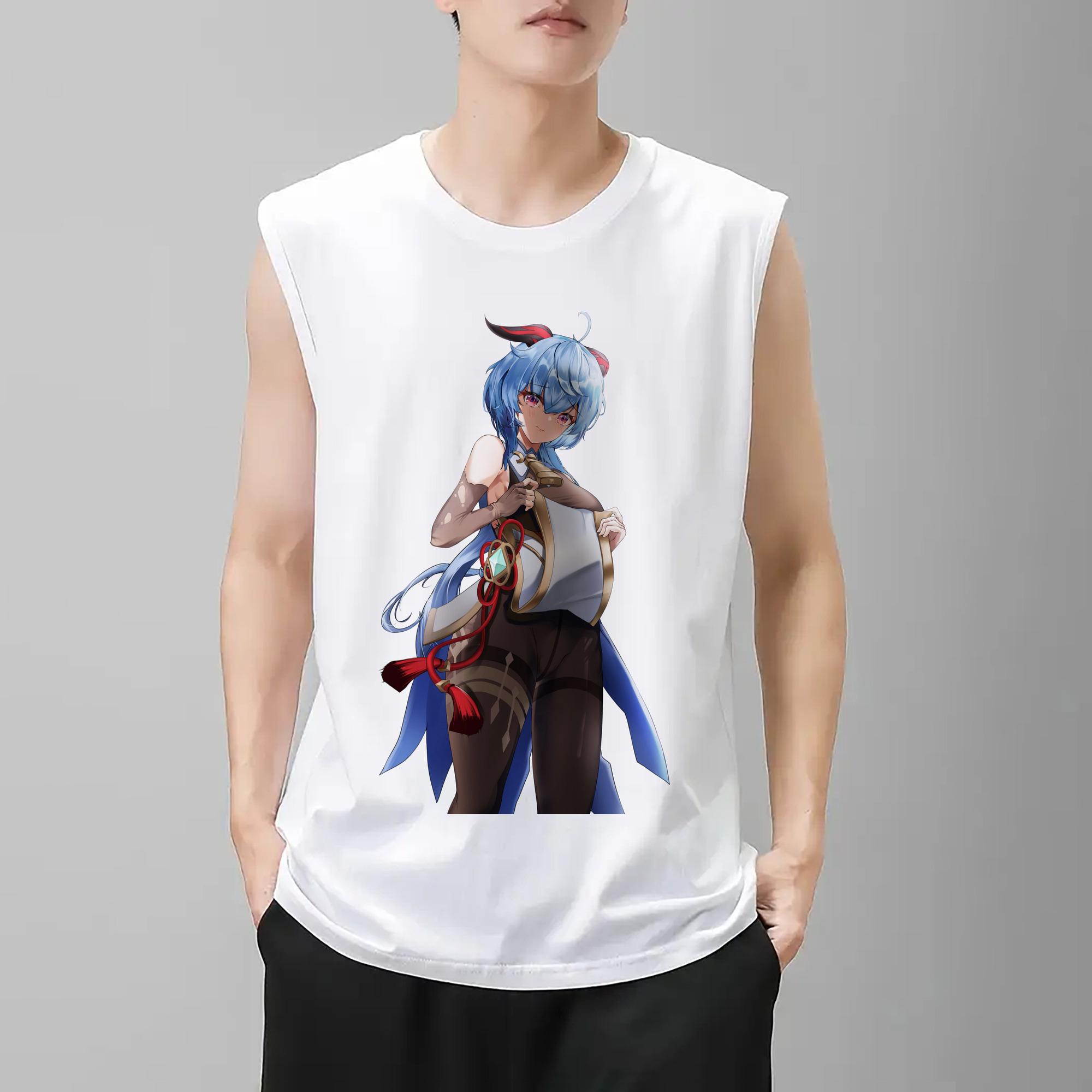 げんし神 甘雨 かんう genshin Ganyu コットン100％タンクトップ（フロントプリント）