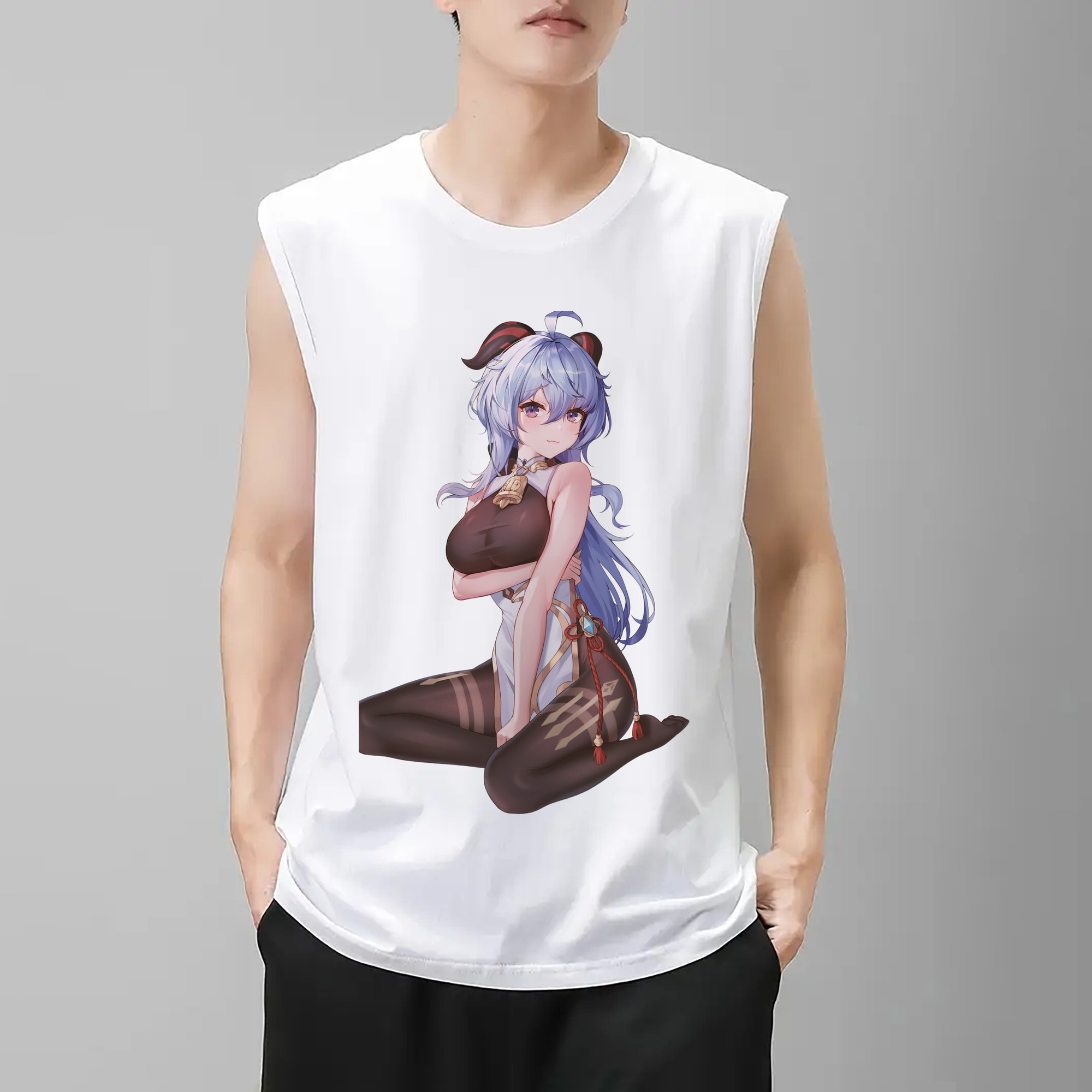 げんし神 甘雨 かんう genshin Ganyu コットン100％タンクトップ（フロントプリント）