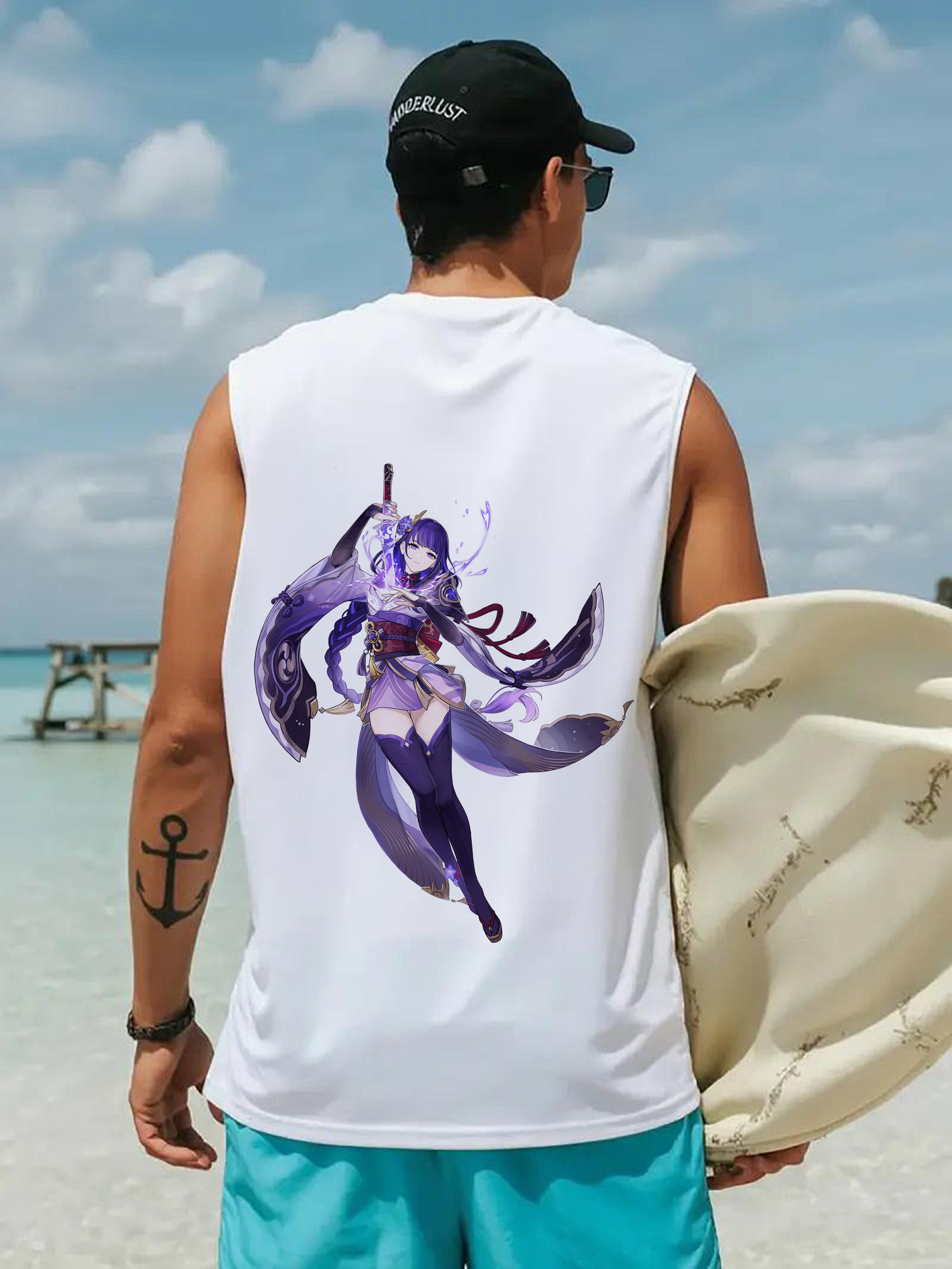 げんし神 雷電将軍 らいでんしょうぐん genshin Raiden Shogun コットン100％タンクトップ（背面プリント）