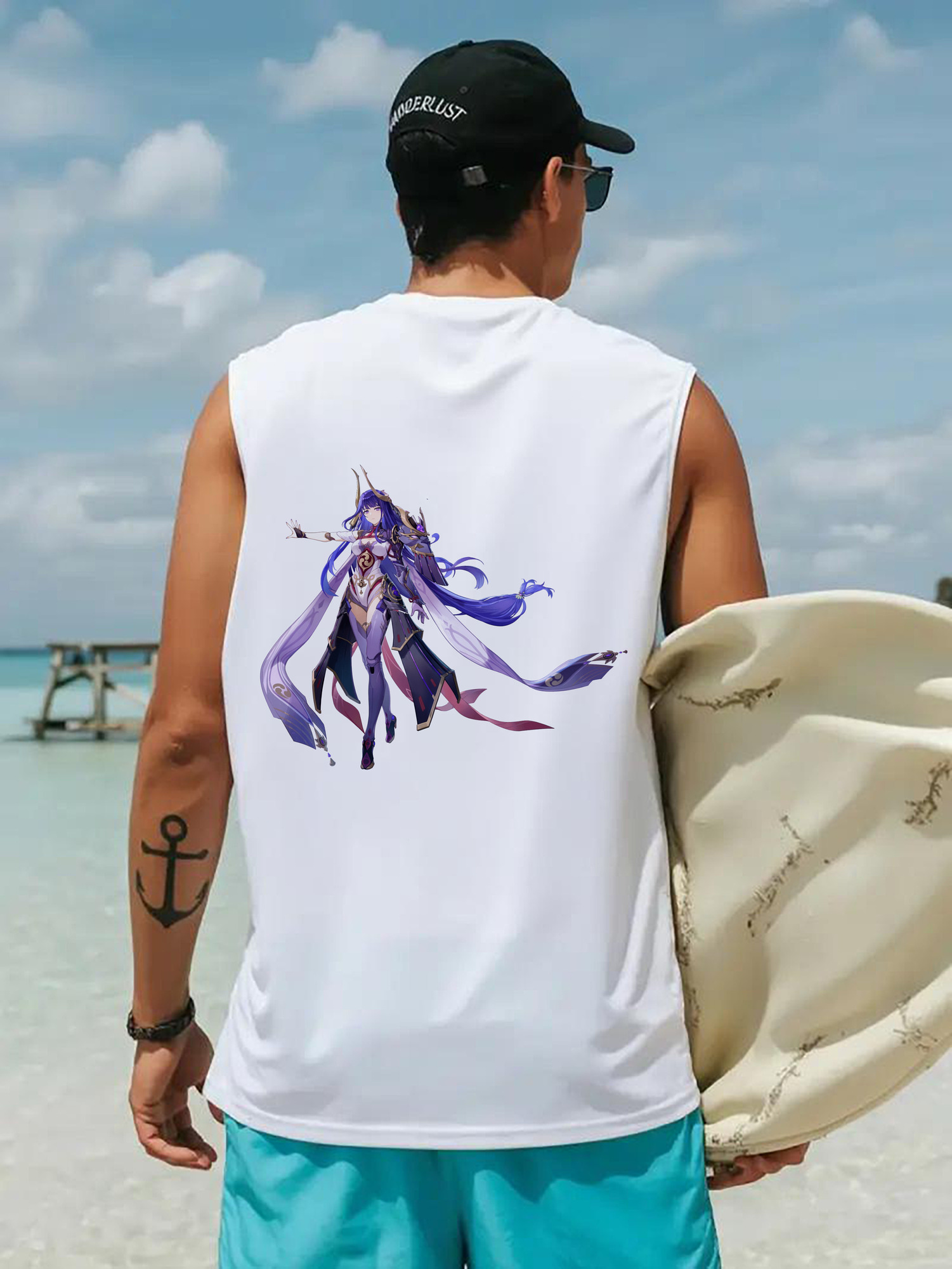 げんし神 雷電将軍 らいでんしょうぐん genshin Raiden Shogun コットン100％タンクトップ（背面プリント）