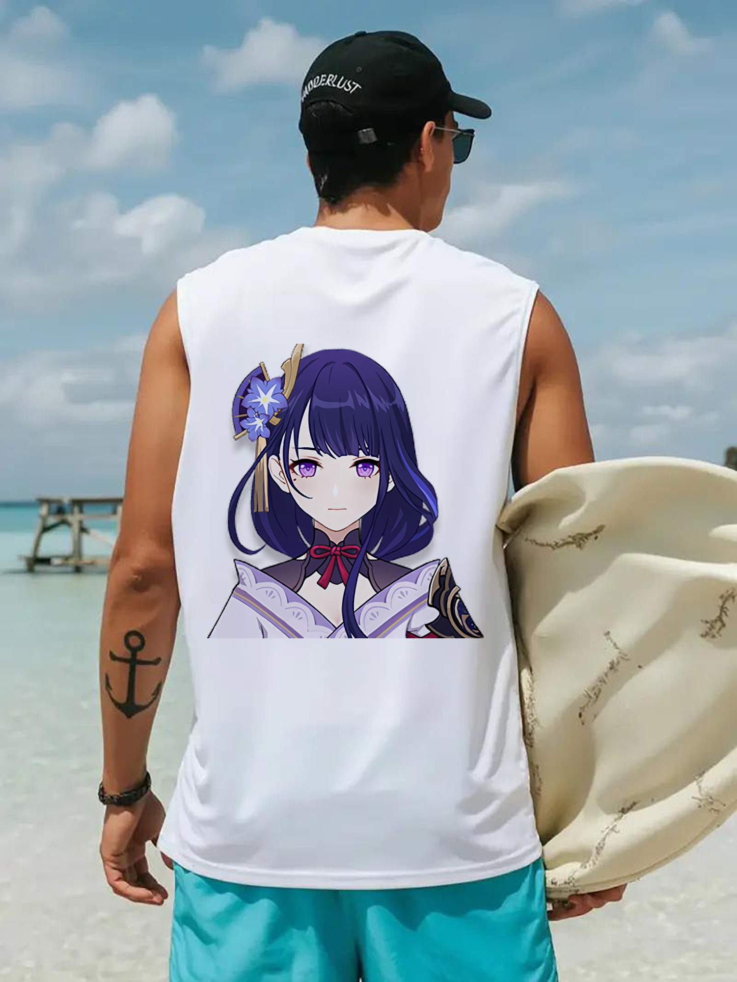 げんし神 雷電将軍 らいでんしょうぐん genshin Raiden Shogun コットン100％タンクトップ（背面プリント）