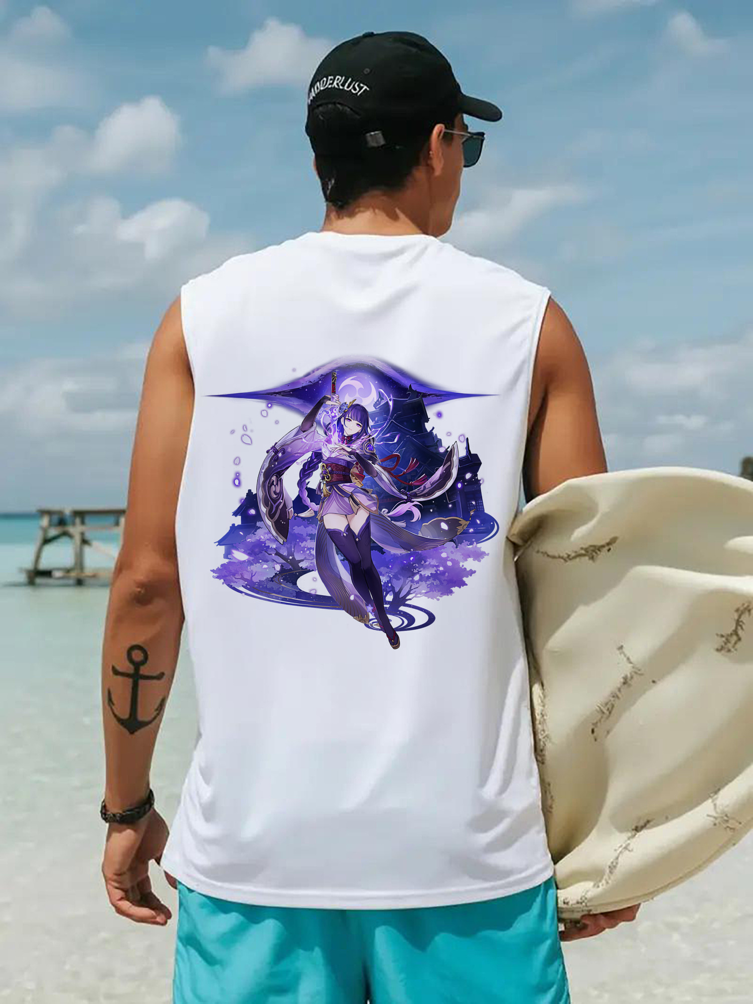 げんし神 雷電将軍 らいでんしょうぐん genshin Raiden Shogun コットン100％タンクトップ（背面プリント）