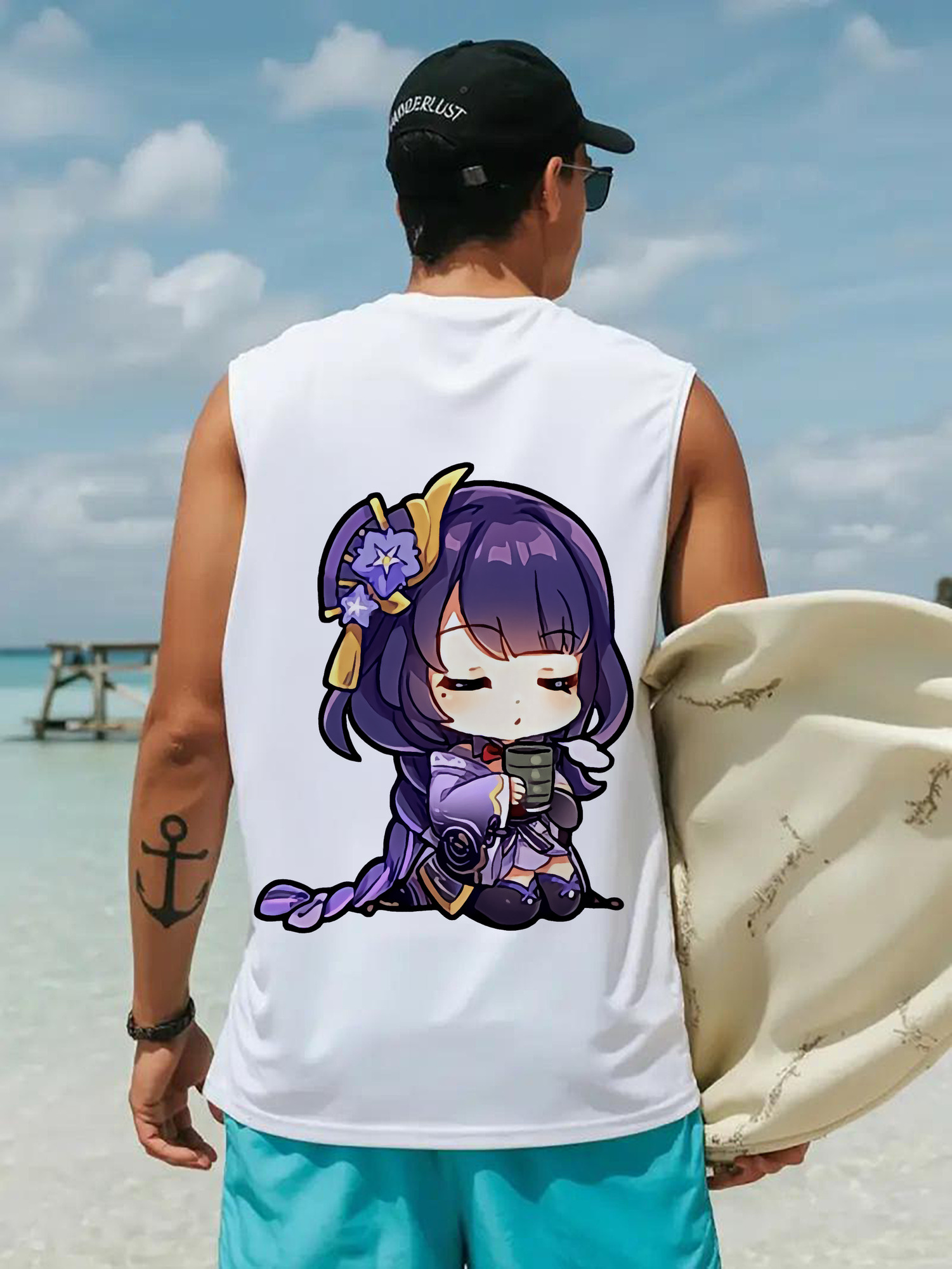 げんし神 雷電将軍 らいでんしょうぐん genshin Raiden Shogun コットン100％タンクトップ（背面プリント）