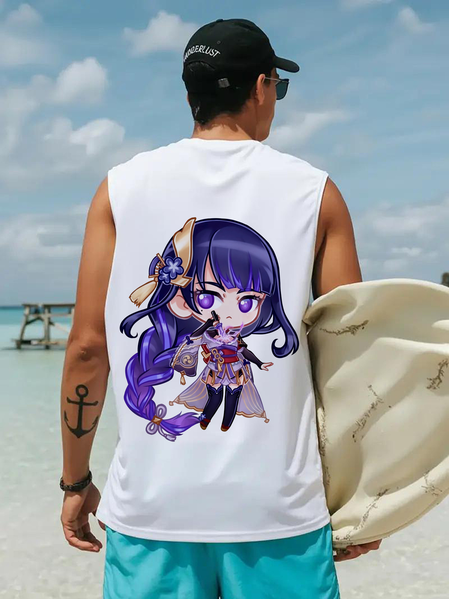 げんし神 雷電将軍 らいでんしょうぐん genshin Raiden Shogun コットン100％タンクトップ（背面プリント）