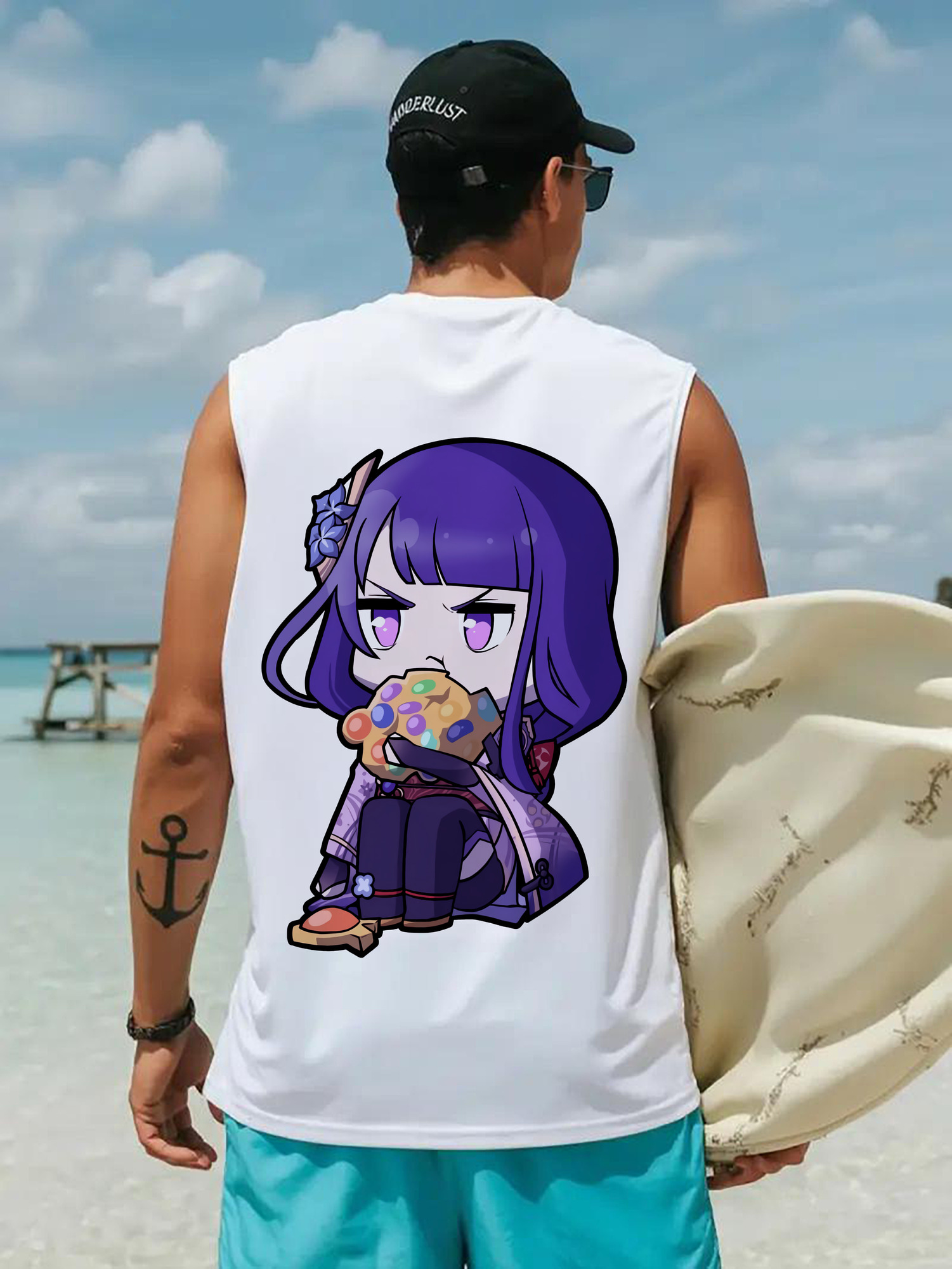 げんし神 雷電将軍 らいでんしょうぐん genshin Raiden Shogun コットン100％タンクトップ（背面プリント）