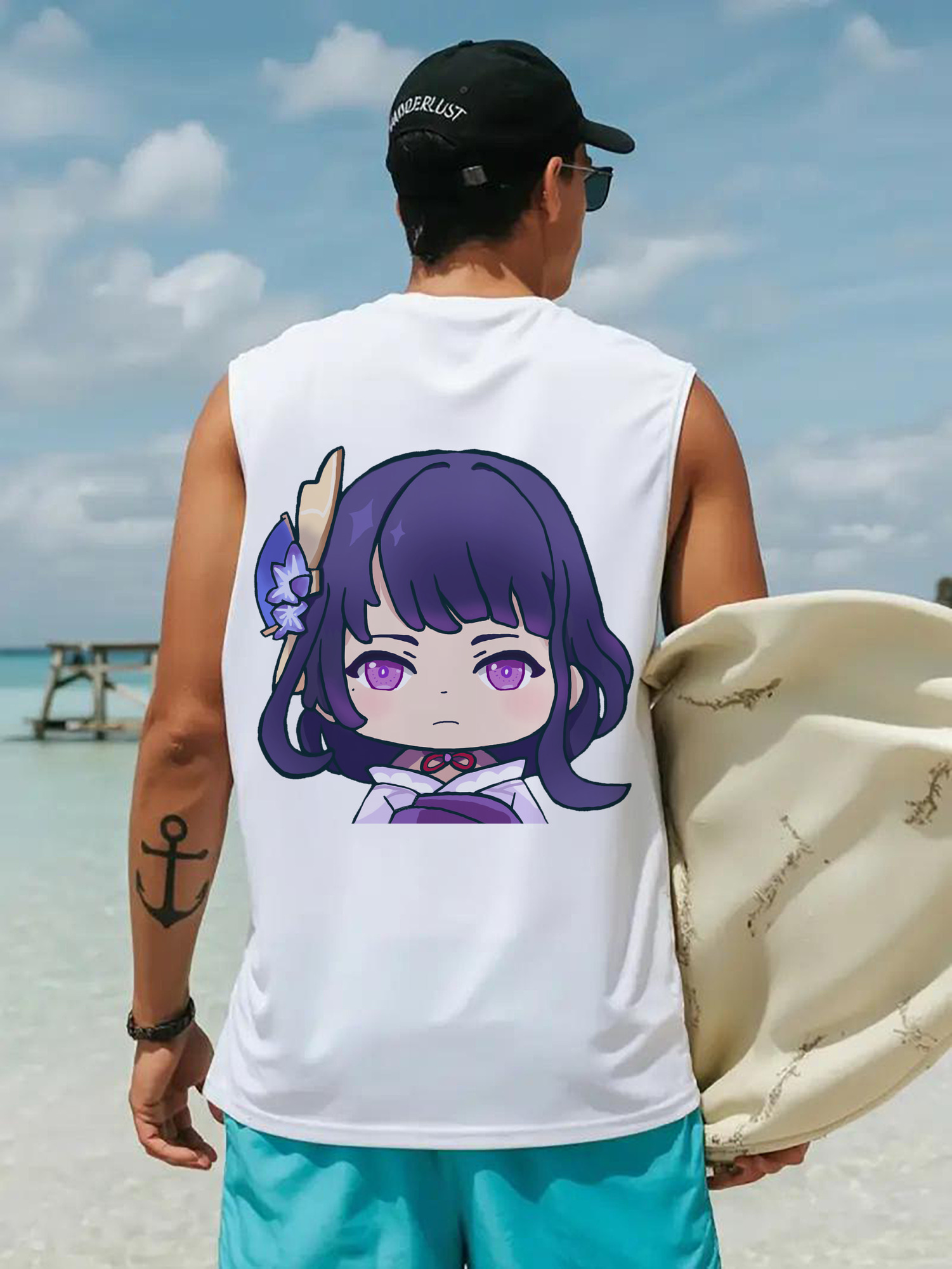 げんし神 雷電将軍 らいでんしょうぐん genshin Raiden Shogun コットン100％タンクトップ（背面プリント）