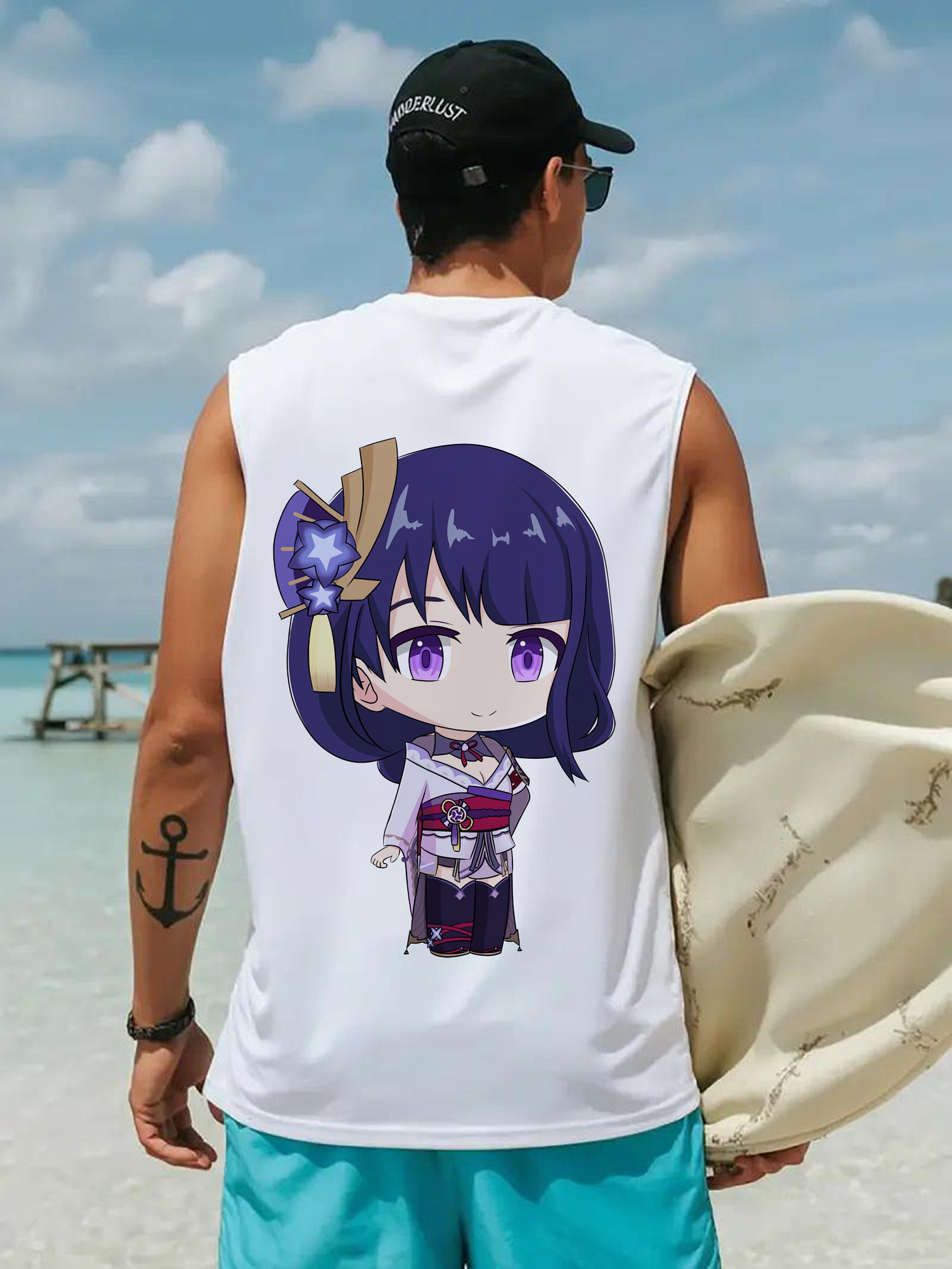 げんし神 雷電将軍 らいでんしょうぐん genshin Raiden Shogun コットン100％タンクトップ（背面プリント）