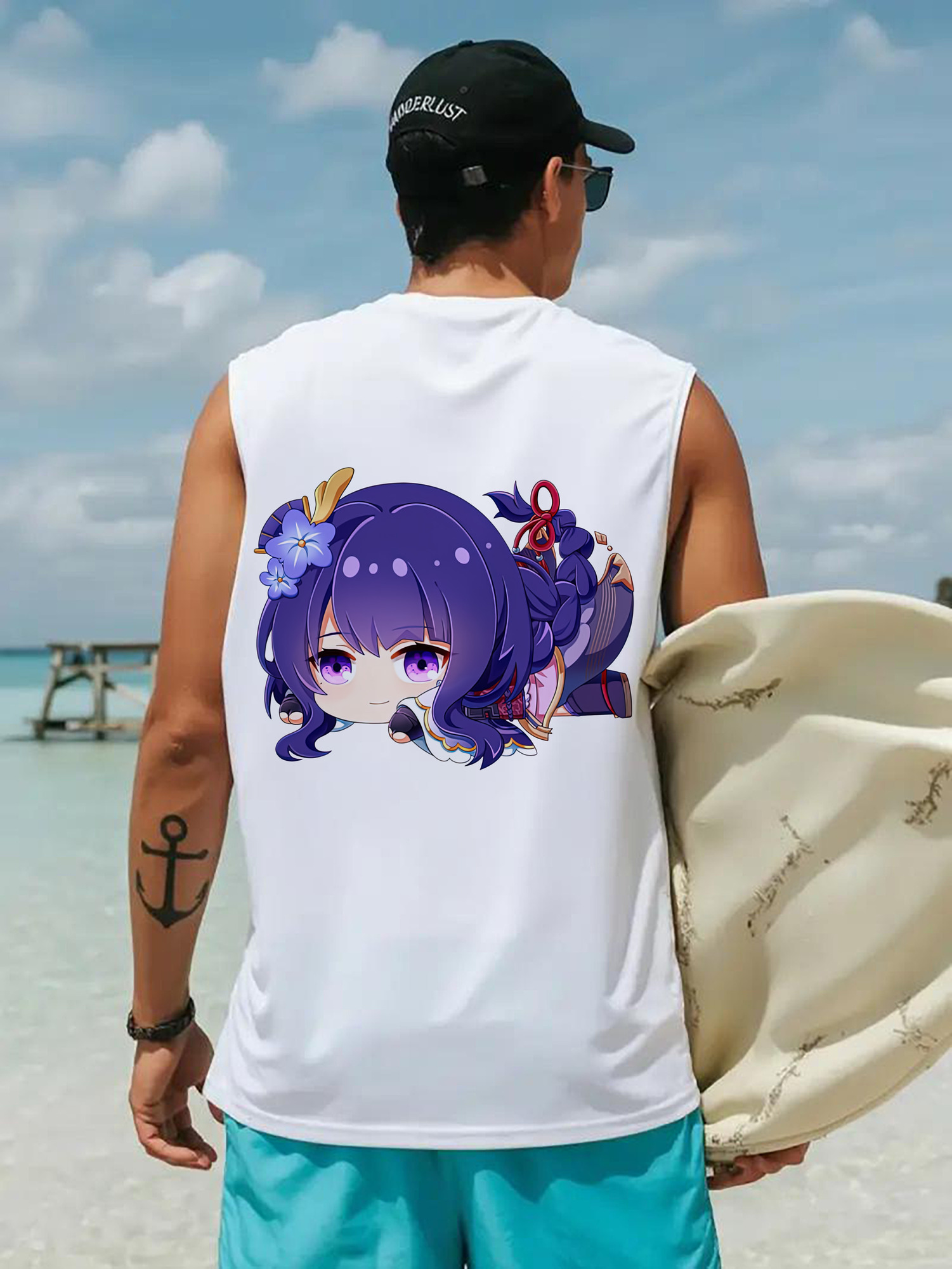 げんし神 雷電将軍 らいでんしょうぐん genshin Raiden Shogun コットン100％タンクトップ（背面プリント）