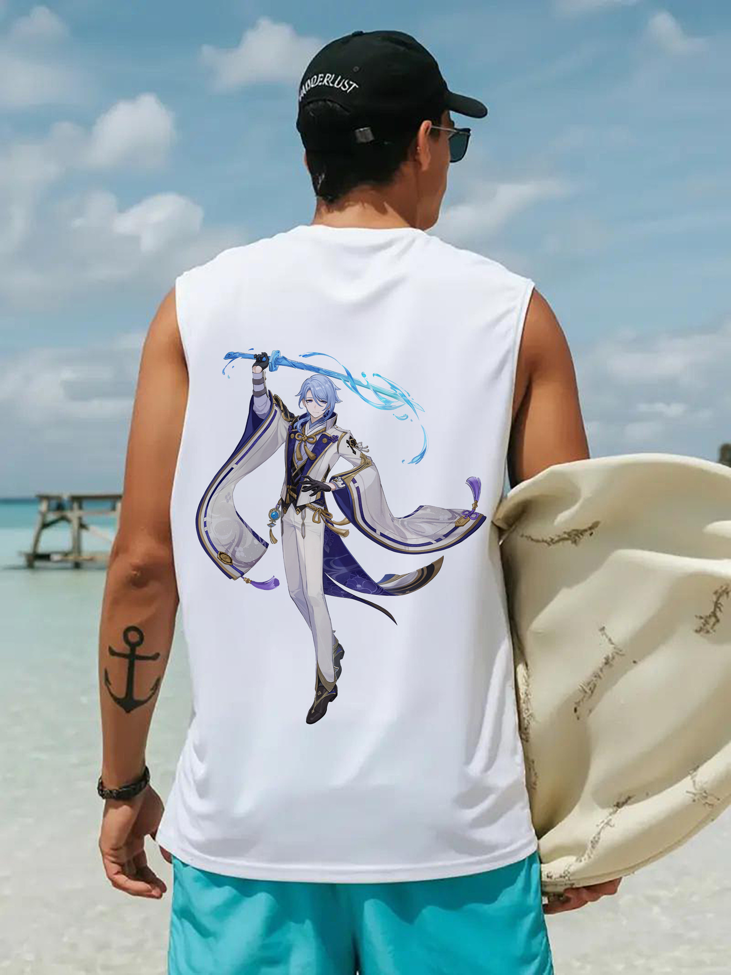 げんし神 神里綾人 かみさとあやと genshin Kamisato Ayato コットン100％タンクトップ（背面プリント）