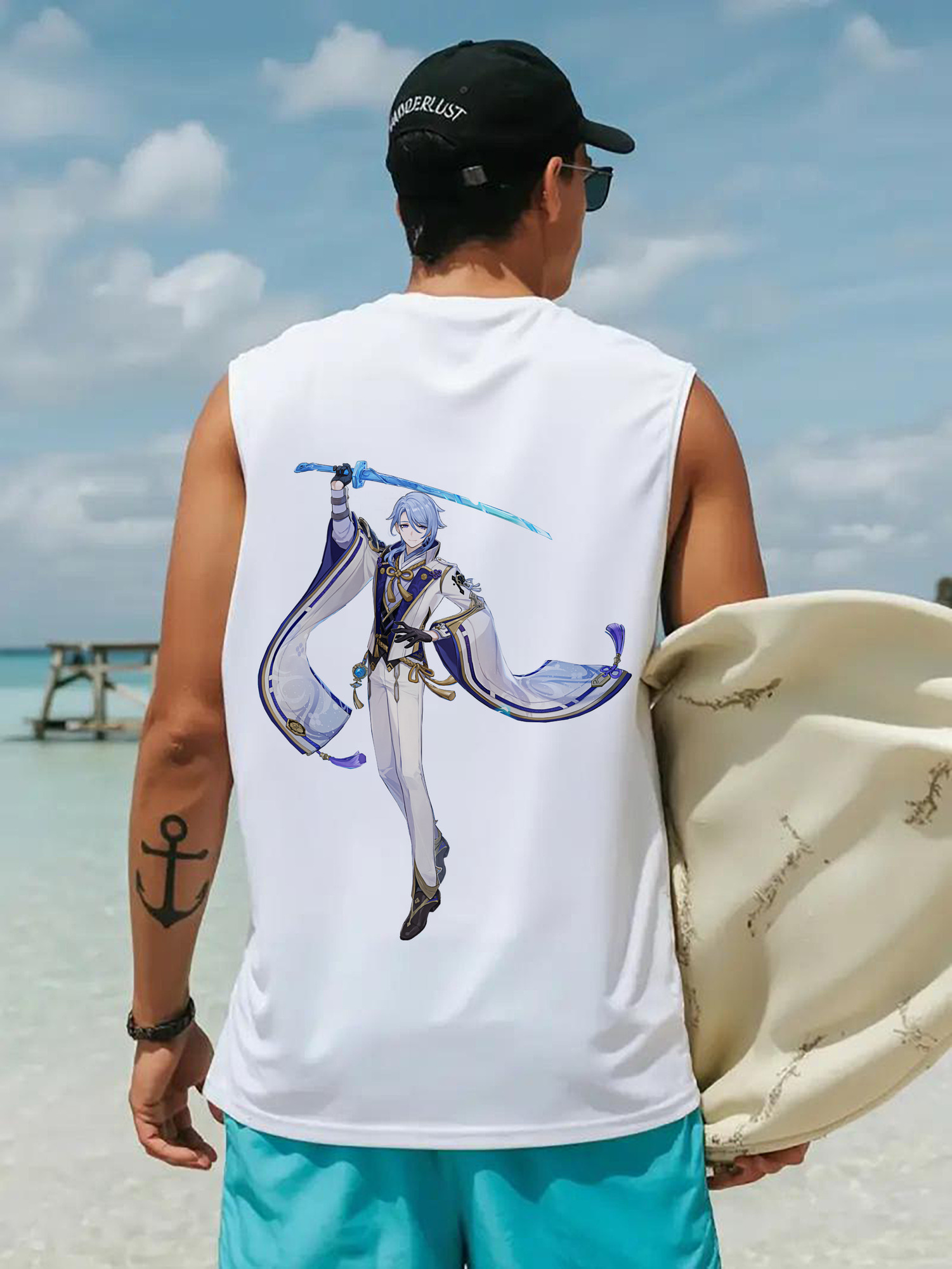 げんし神 神里綾人 かみさとあやと genshin Kamisato Ayato コットン100％タンクトップ（背面プリント）