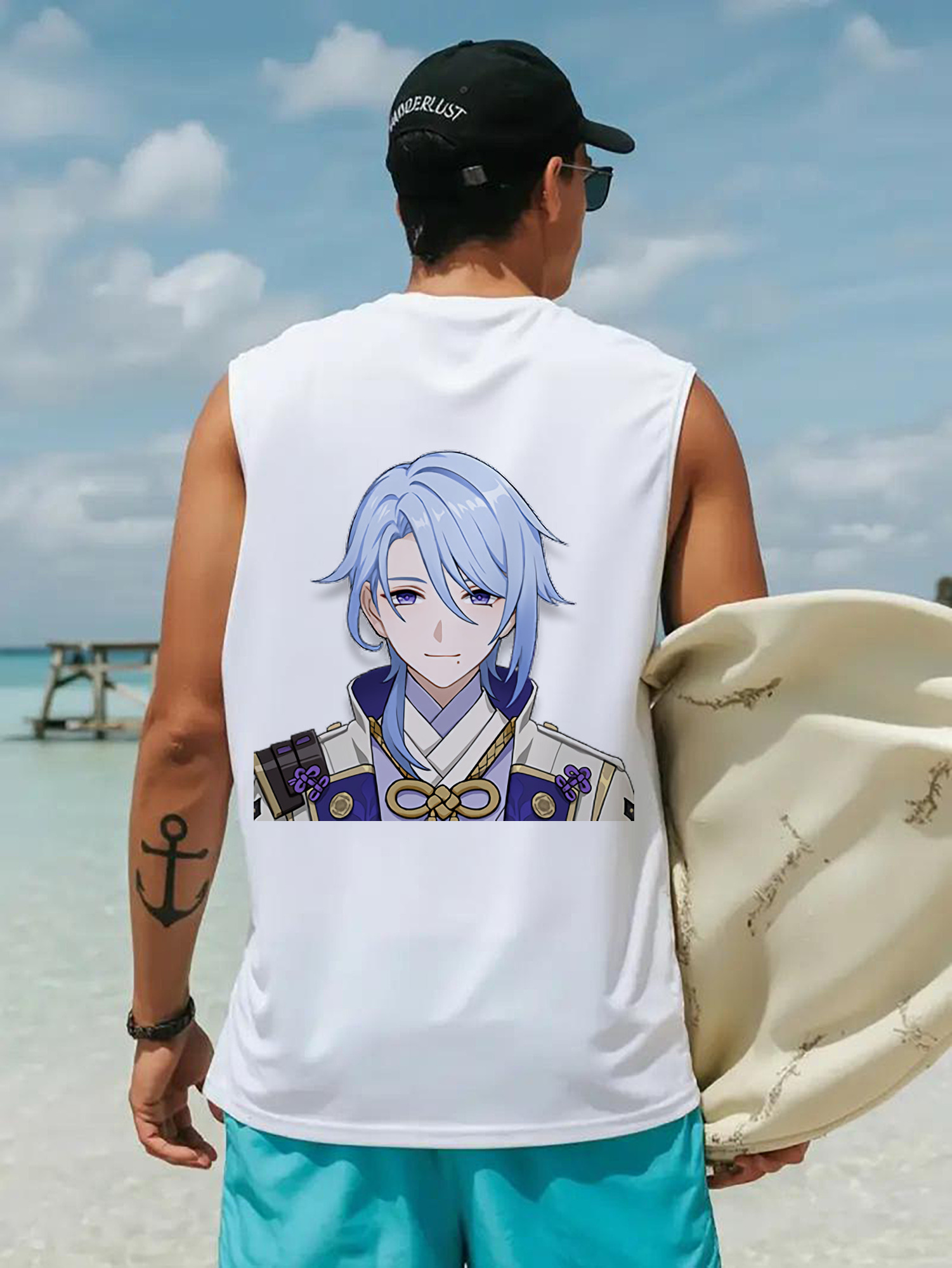 げんし神 神里綾人 かみさとあやと genshin Kamisato Ayato コットン100％タンクトップ（背面プリント）