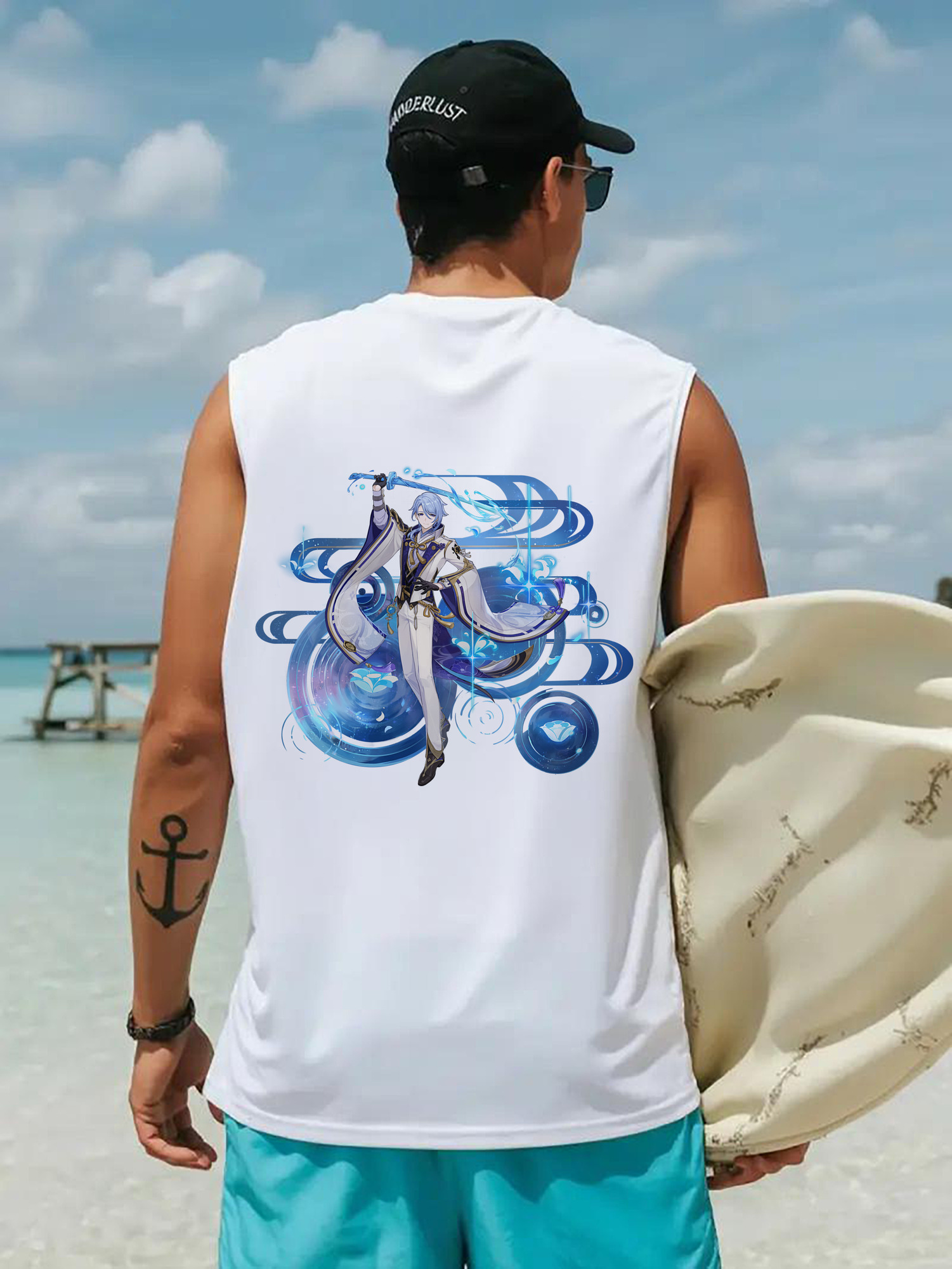 げんし神 神里綾人 かみさとあやと genshin Kamisato Ayato コットン100％タンクトップ（背面プリント）