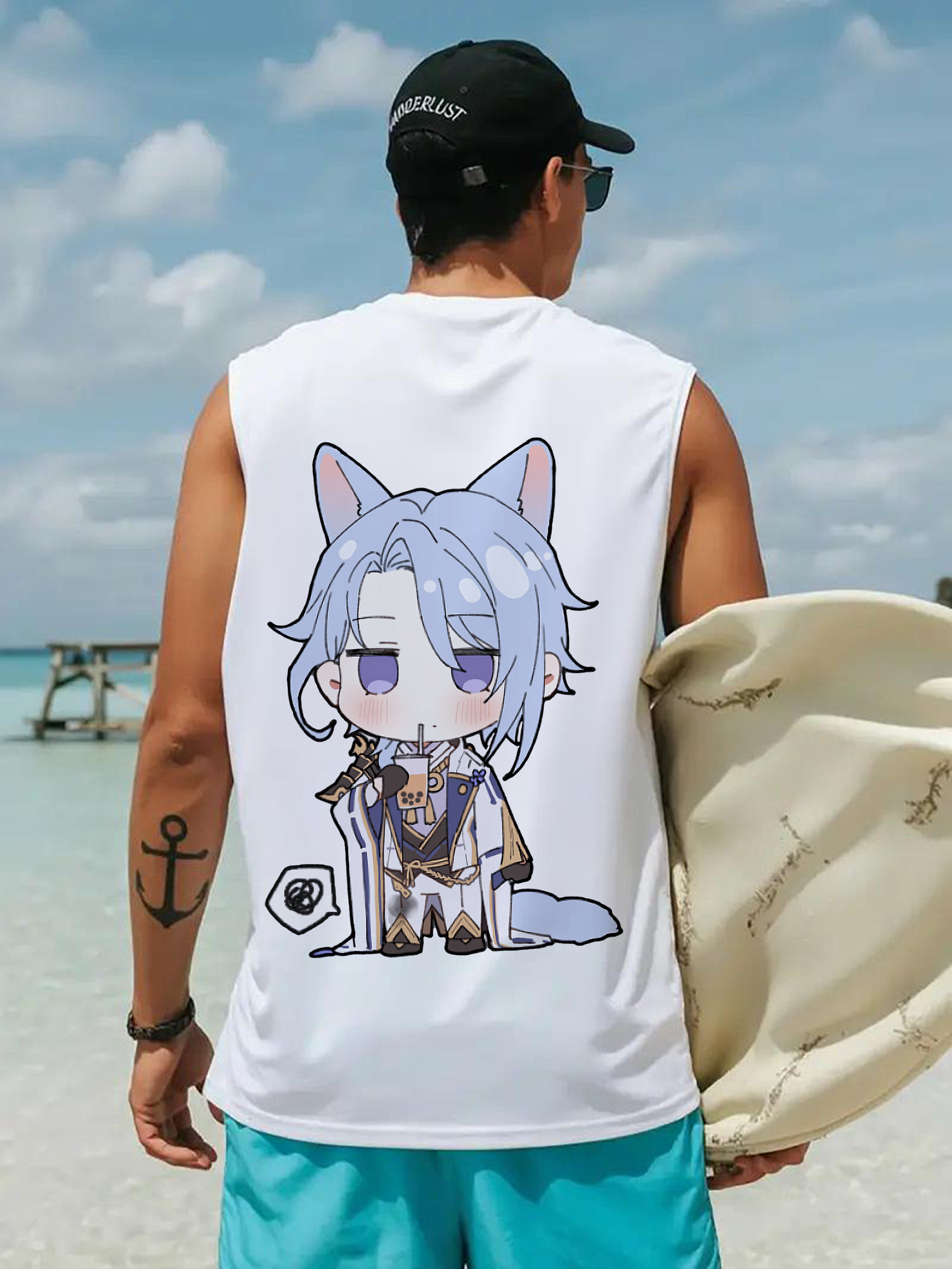 げんし神 神里綾人 かみさとあやと genshin Kamisato Ayato コットン100％タンクトップ（背面プリント）