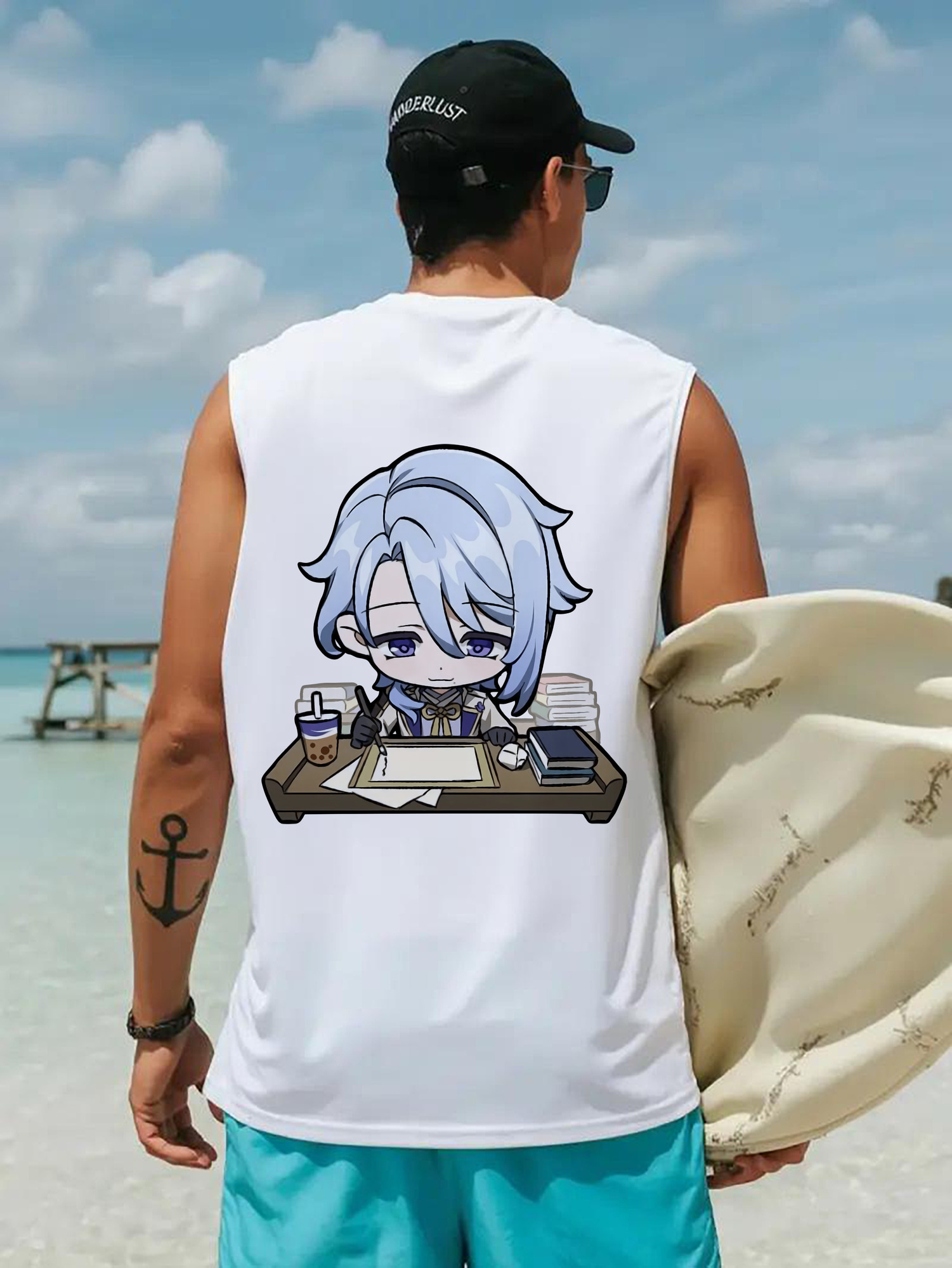 げんし神 神里綾人 かみさとあやと genshin Kamisato Ayato コットン100％タンクトップ（背面プリント）