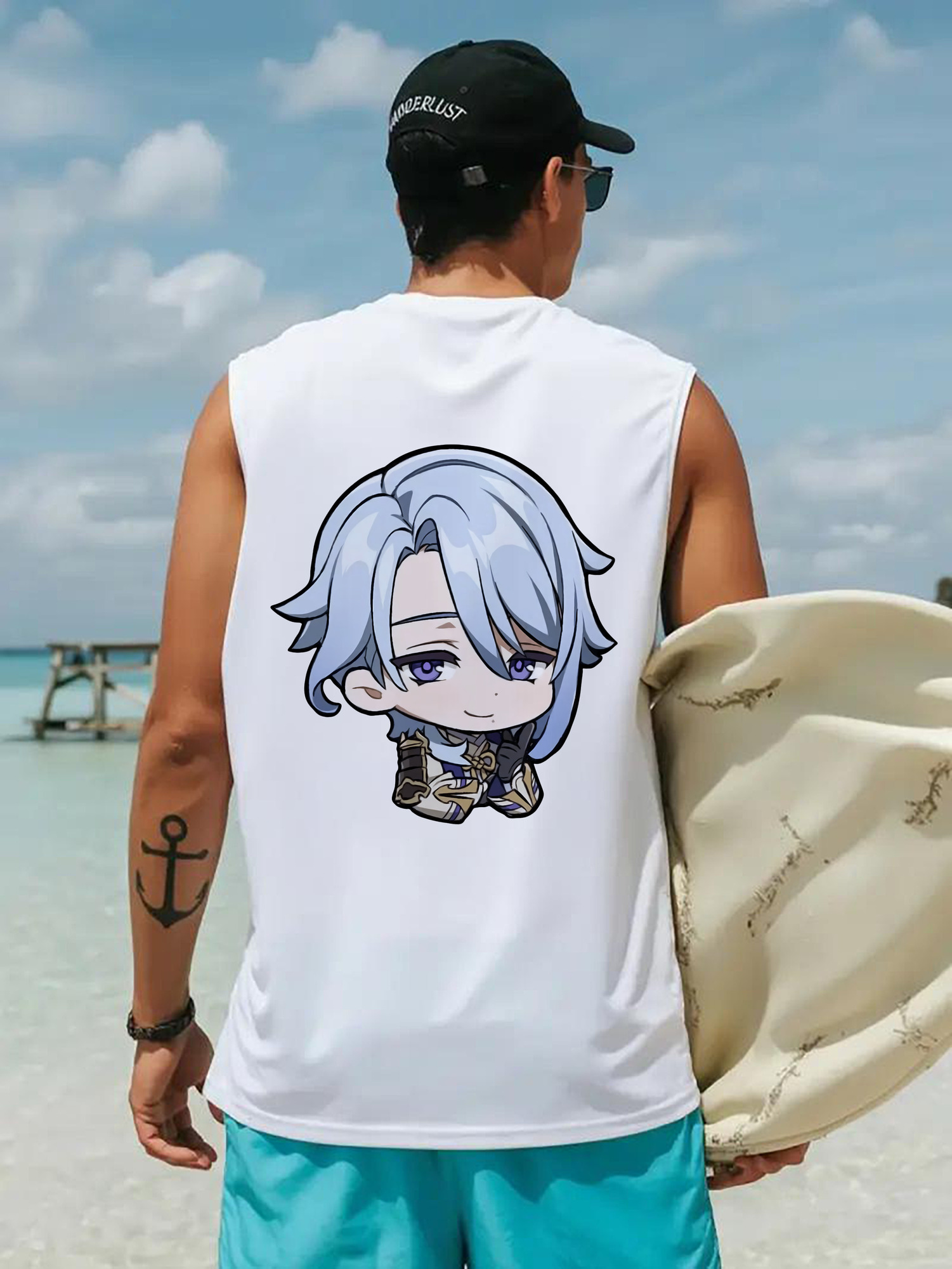 げんし神 神里綾人 かみさとあやと genshin Kamisato Ayato コットン100％タンクトップ（背面プリント）