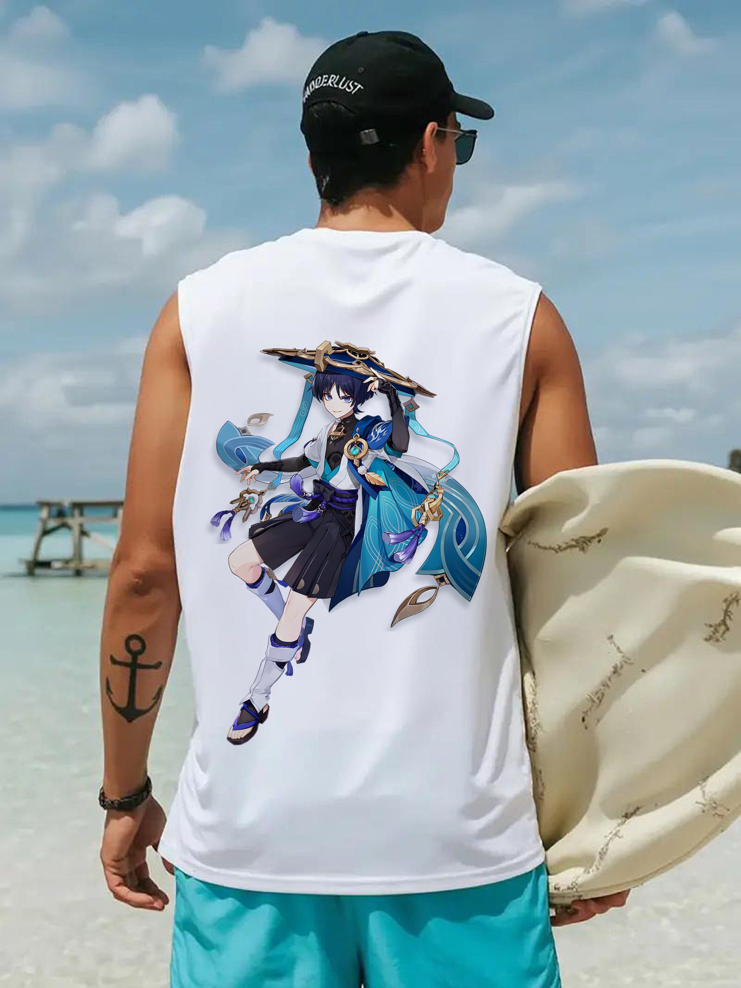 げんし神 さんペい genshin Sanpei コットン100％タンクトップ（背面プリント）