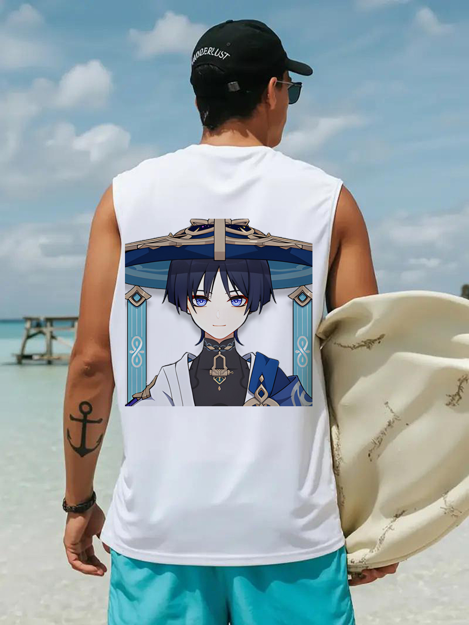 げんし神 さんペい genshin Sanpei コットン100％タンクトップ（背面プリント）