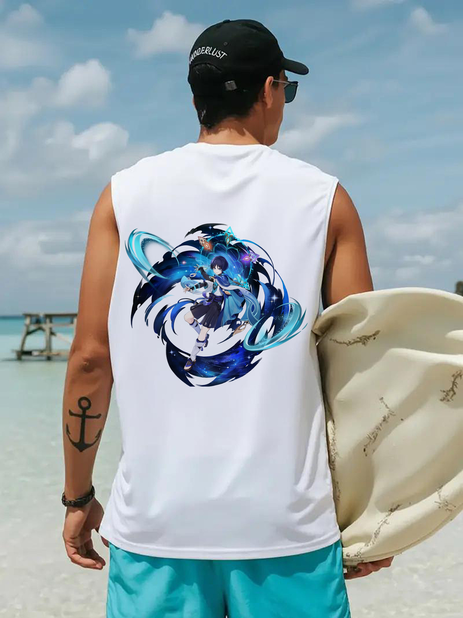 げんし神 さんペい genshin Sanpei コットン100％タンクトップ（背面プリント）