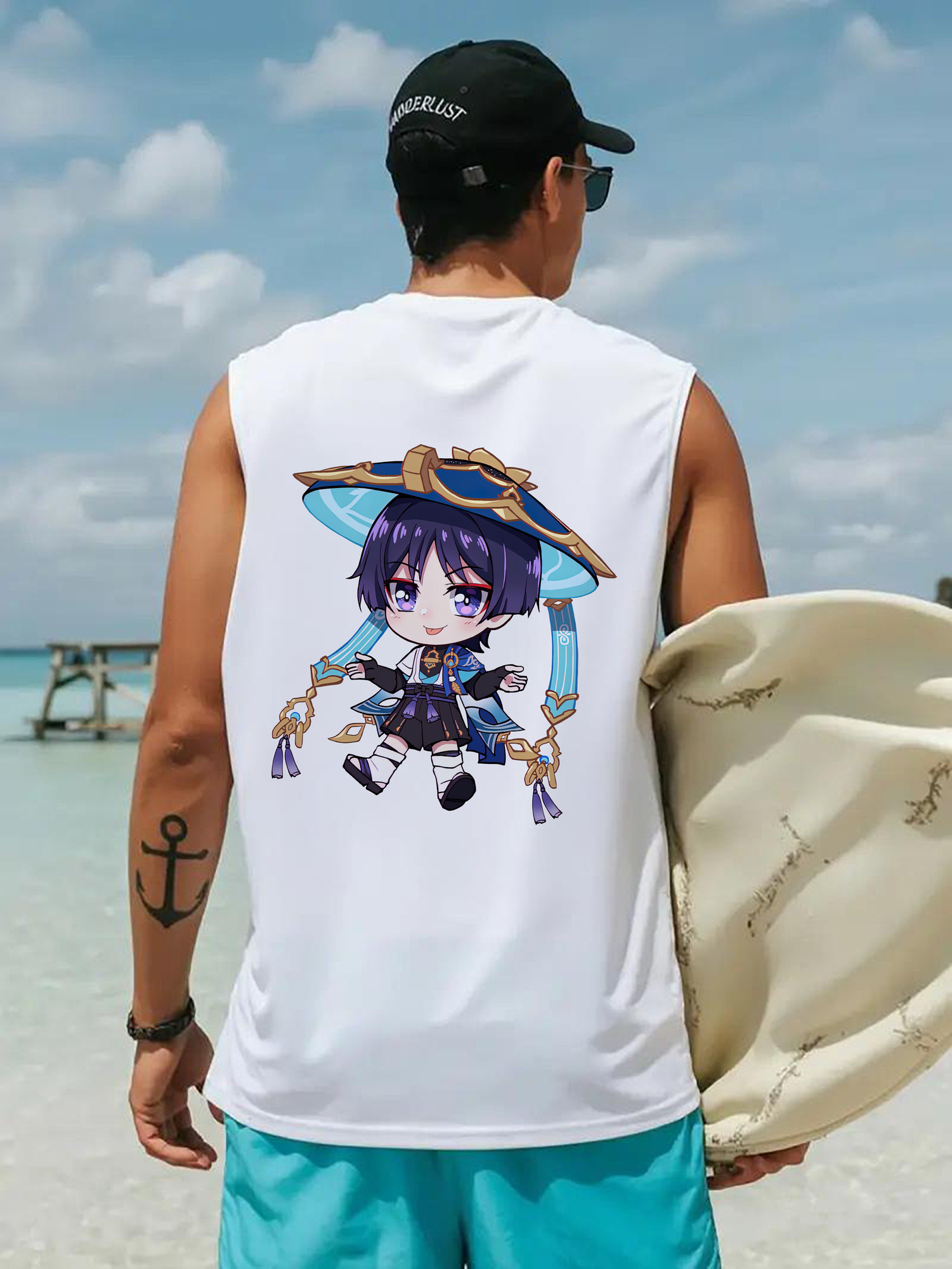 げんし神 さんペい genshin Sanpei コットン100％タンクトップ（背面プリント）