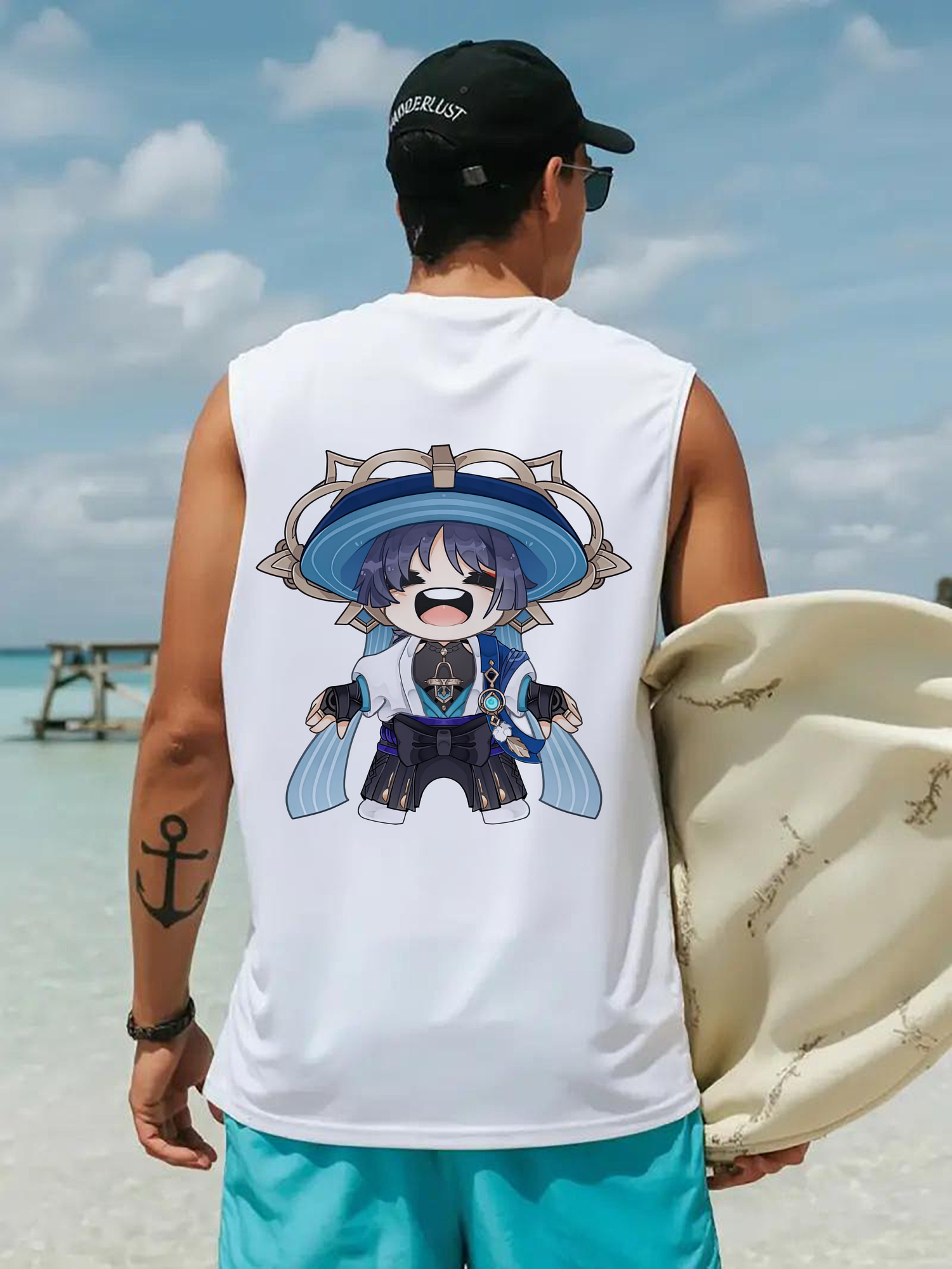 げんし神 さんペい genshin Sanpei コットン100％タンクトップ（背面プリント）