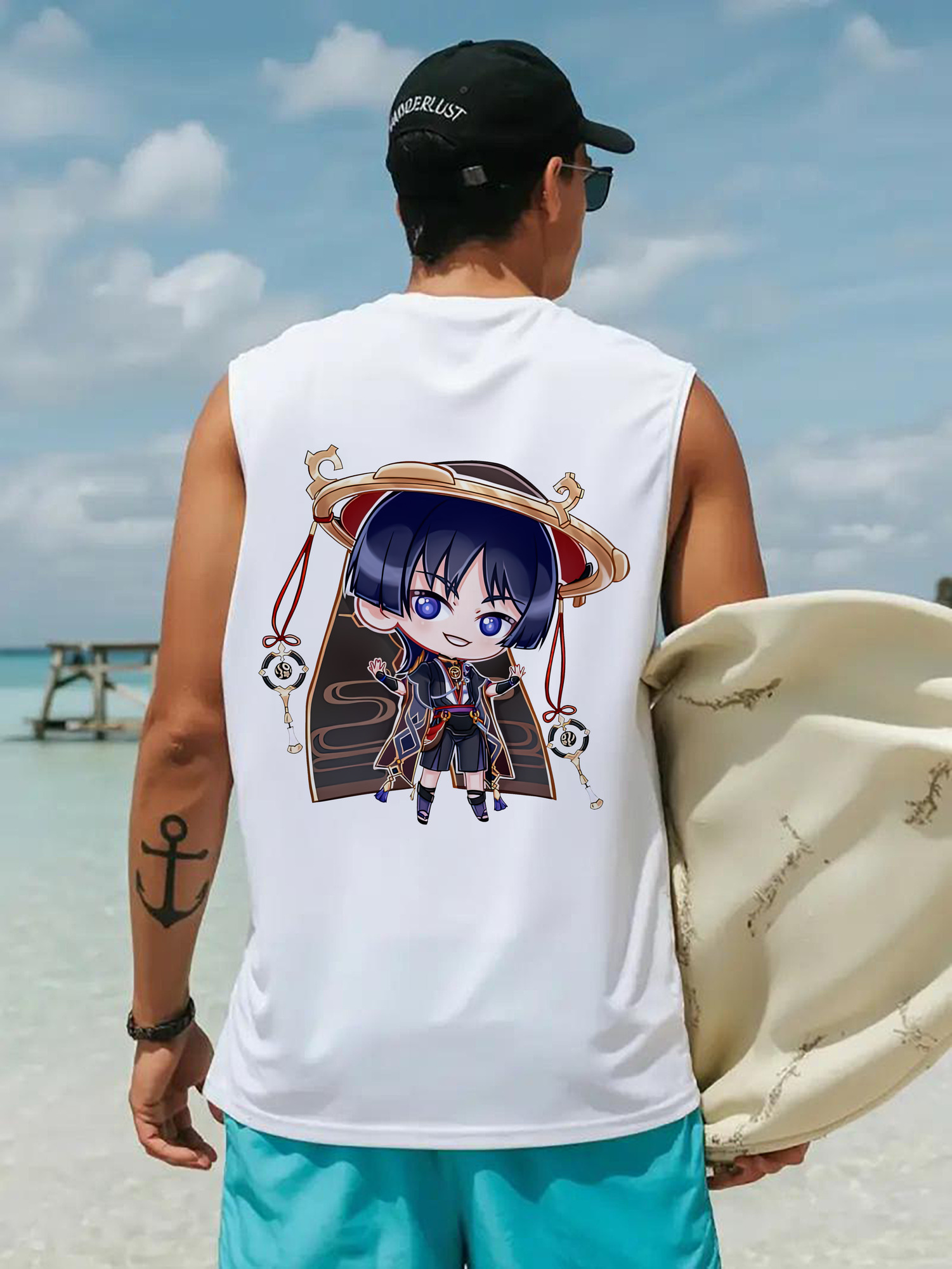 げんし神 さんペい genshin Sanpei コットン100％タンクトップ（背面プリント）