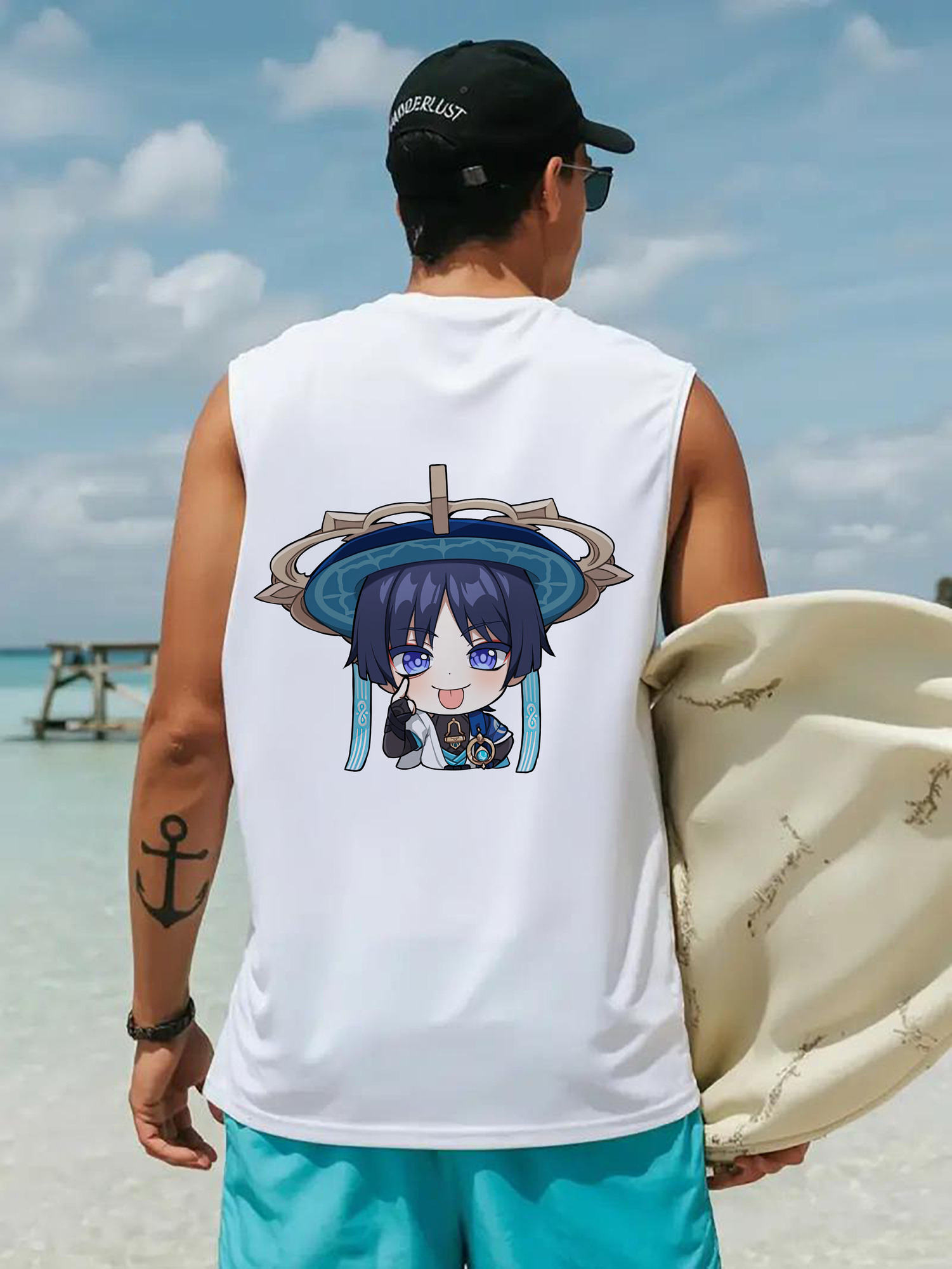 げんし神 さんペい genshin Sanpei コットン100％タンクトップ（背面プリント）