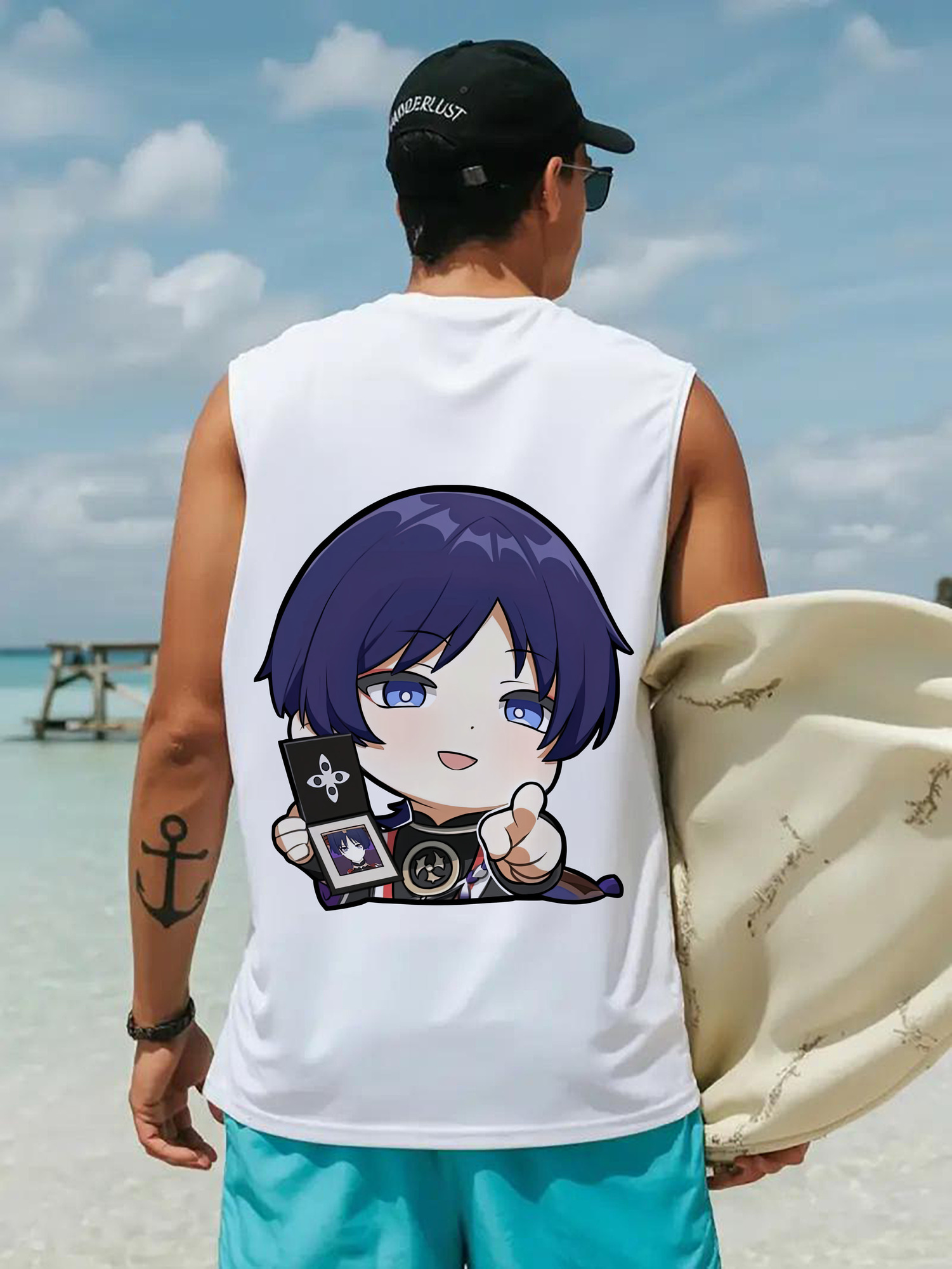 げんし神 さんペい genshin Sanpei コットン100％タンクトップ（背面プリント）