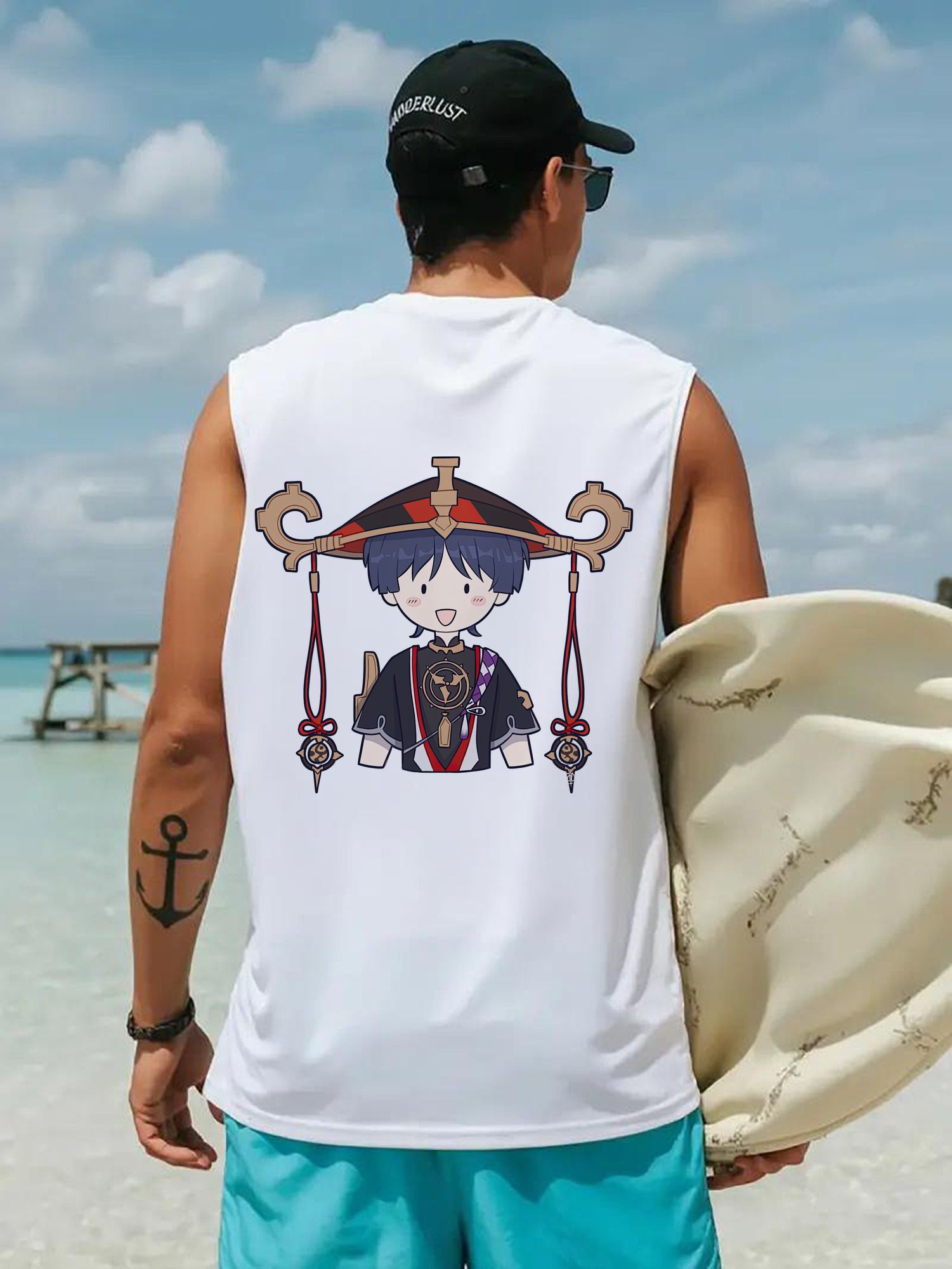 げんし神 さんペい genshin Sanpei コットン100％タンクトップ（背面プリント）