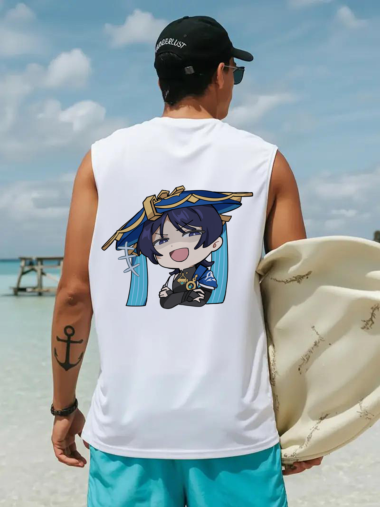 げんし神 さんペい genshin Sanpei コットン100％タンクトップ（背面プリント）