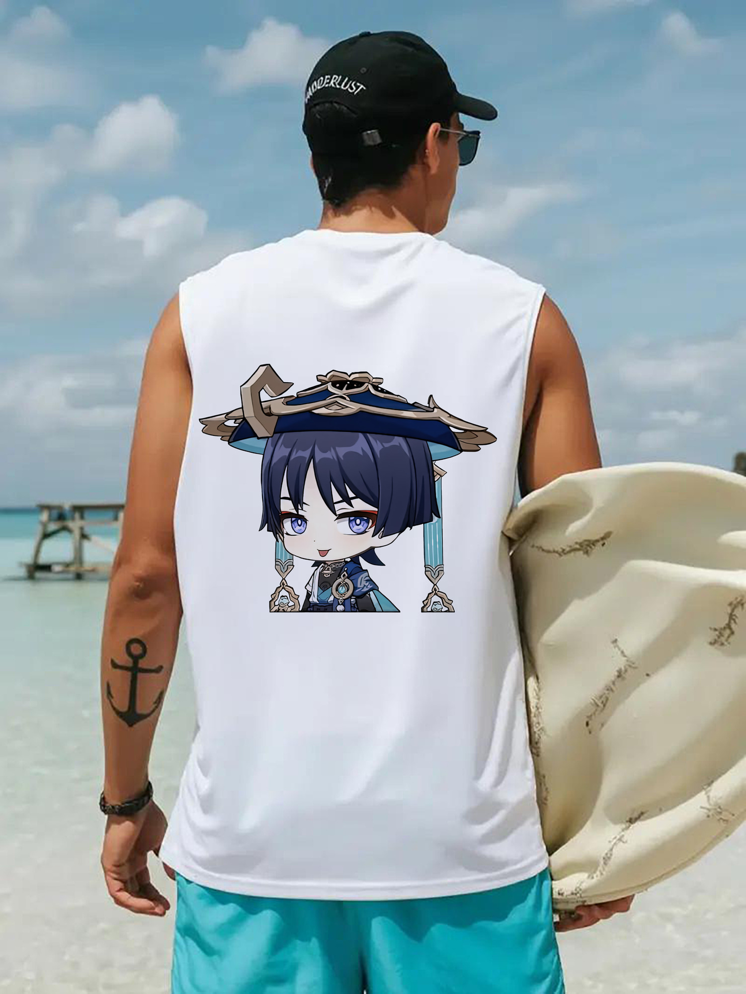 げんし神 さんペい genshin Sanpei コットン100％タンクトップ（背面プリント）