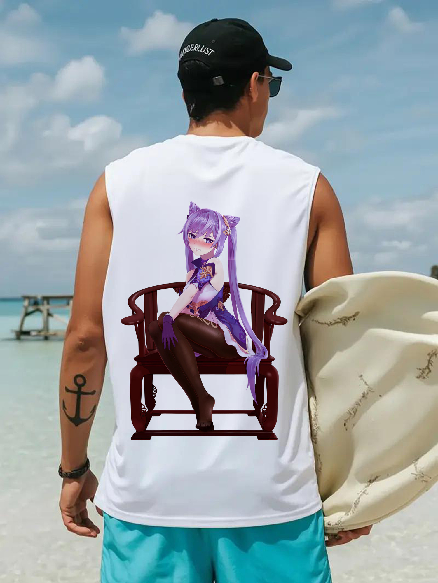 げんし神 刻晴 こくせい genshin Kokusei コットン100％タンクトップ（背面プリント）