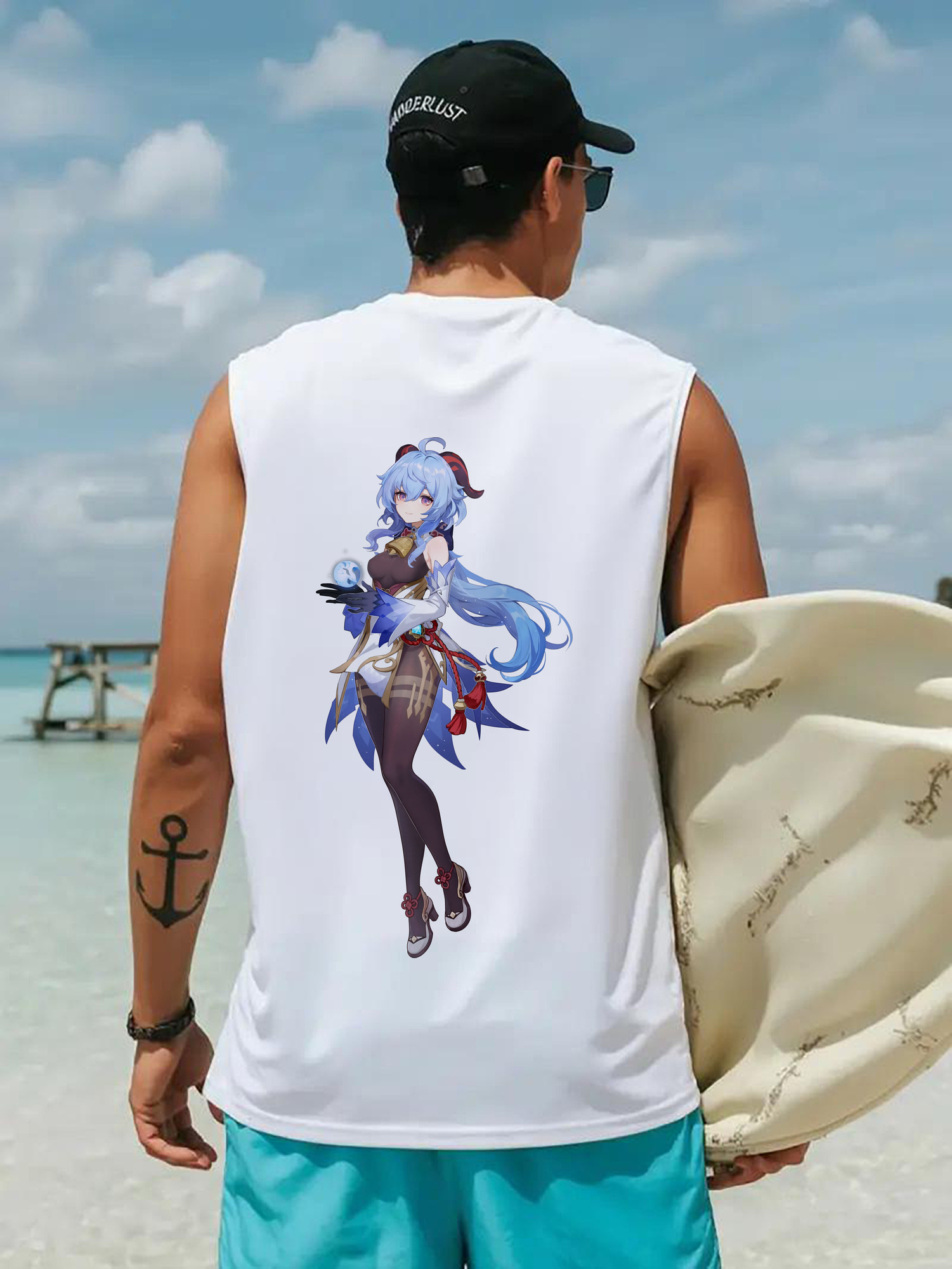 げんし神 甘雨 かんう genshin Ganyu コットン100％タンクトップ（背面プリント）