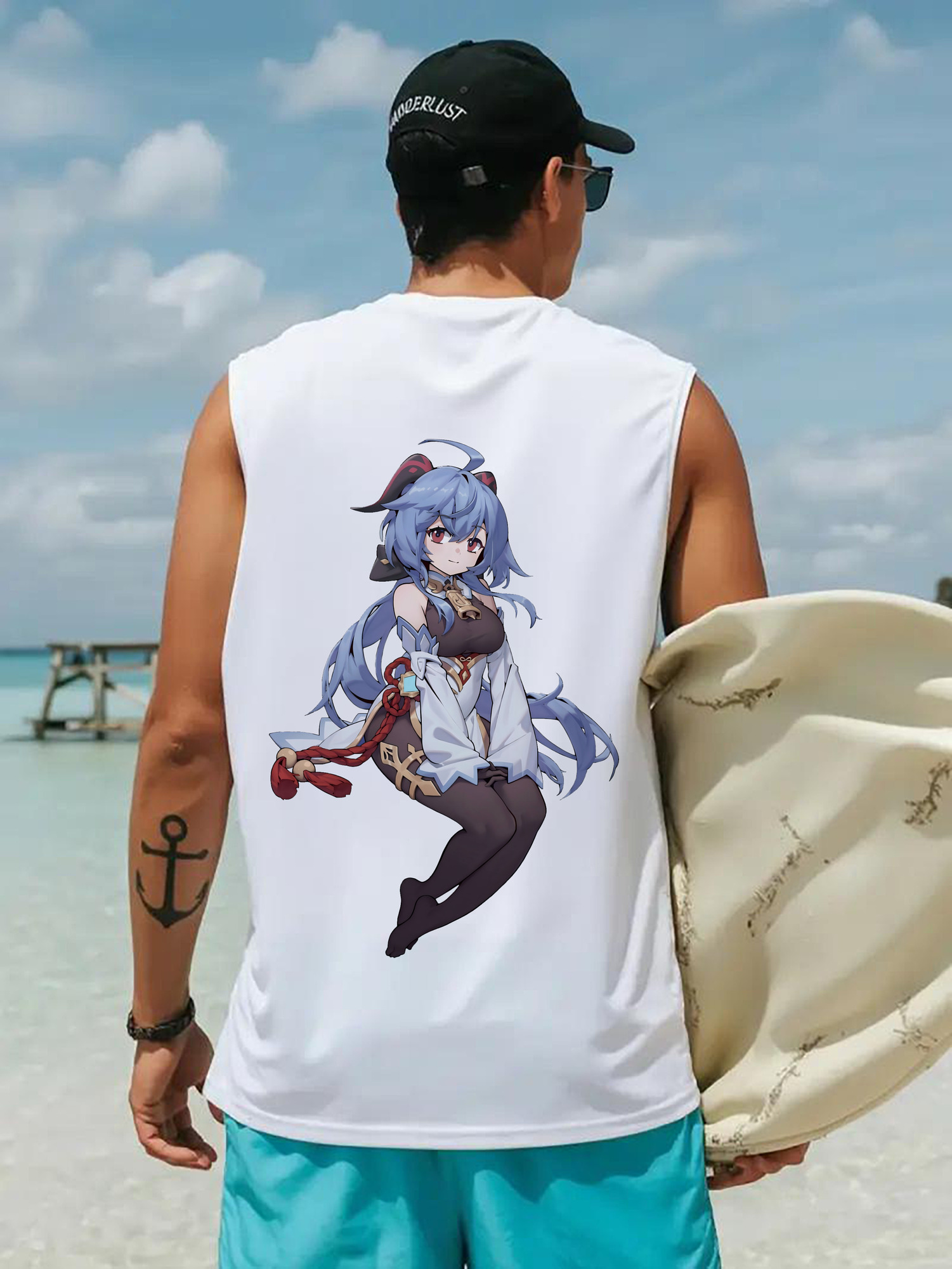 げんし神 甘雨 かんう genshin Ganyu コットン100％タンクトップ（背面プリント）