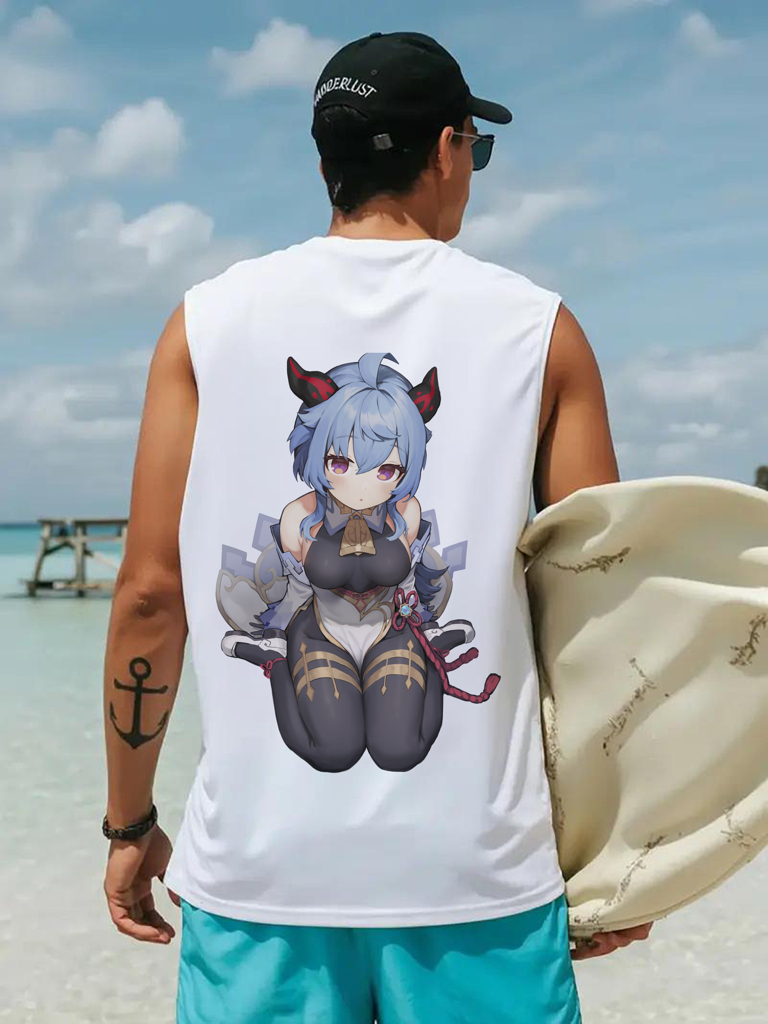 げんし神 甘雨 かんう genshin Ganyu コットン100％タンクトップ（背面プリント）