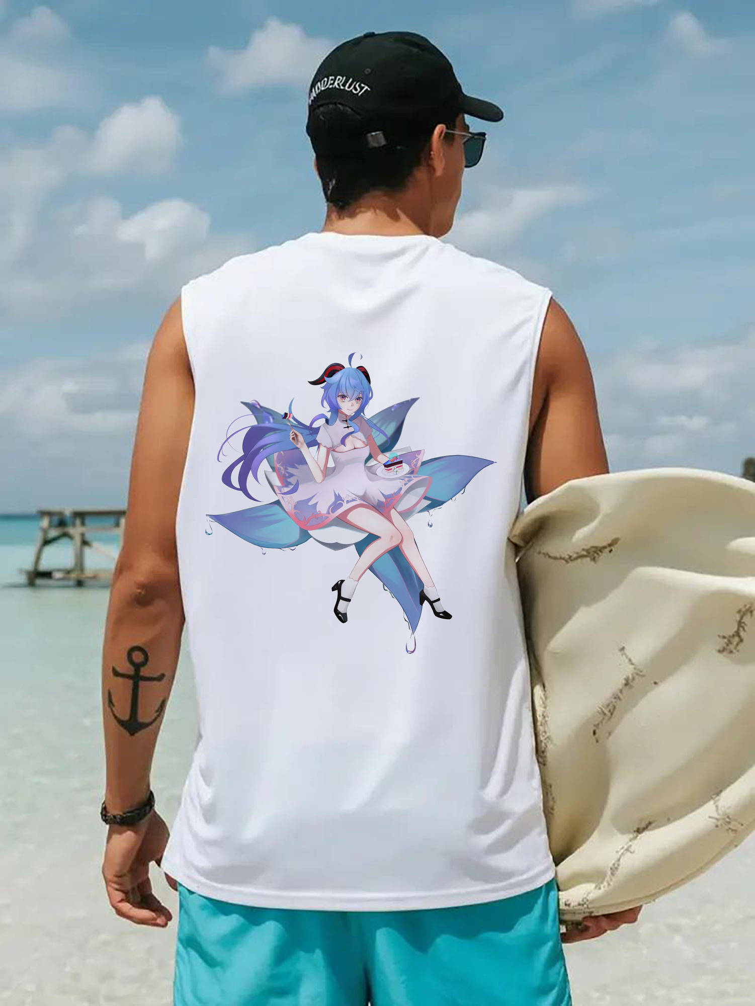 げんし神 甘雨 かんう genshin Ganyu コットン100％タンクトップ（背面プリント）