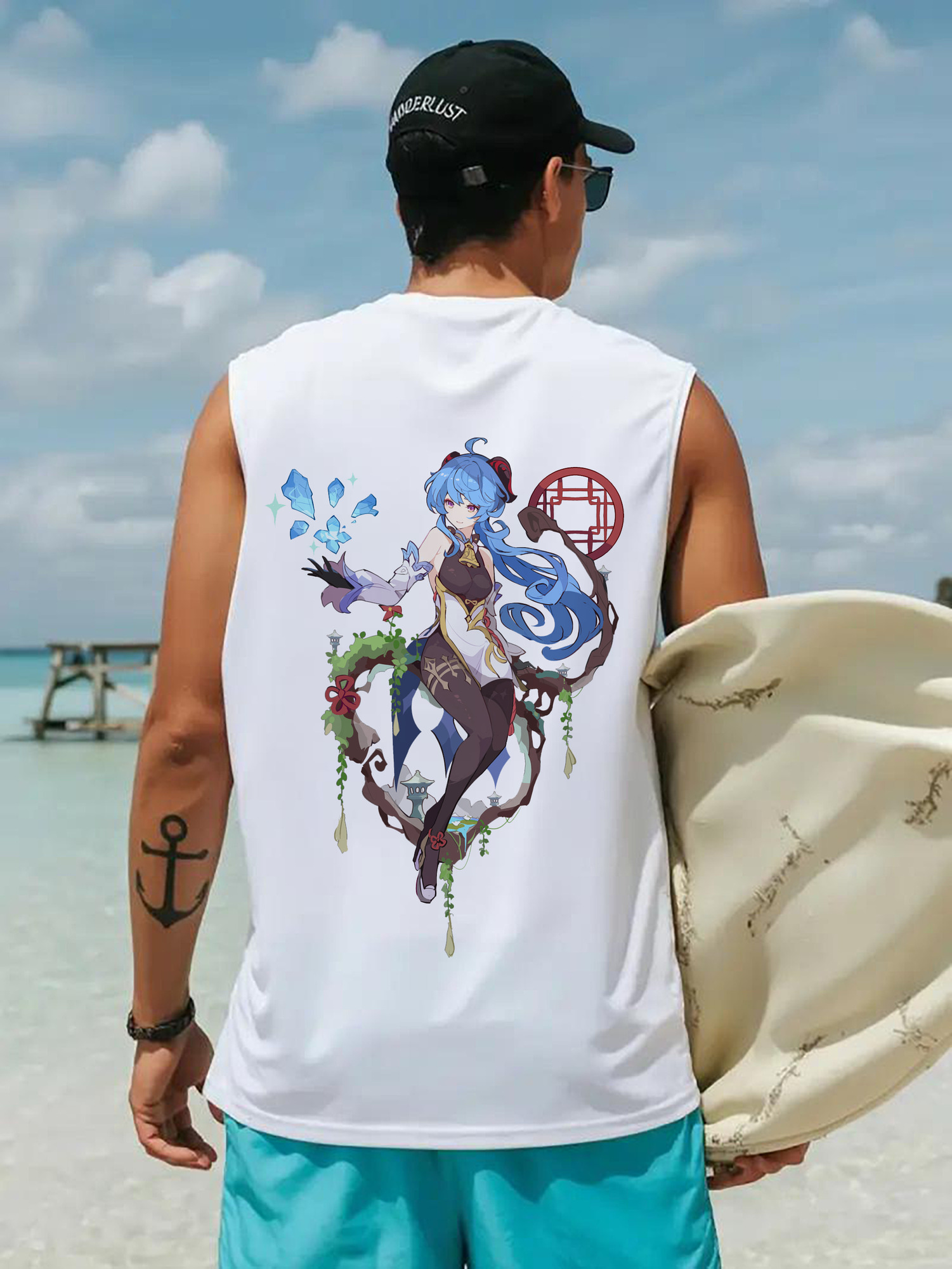 げんし神 甘雨 かんう genshin Ganyu コットン100％タンクトップ（背面プリント）