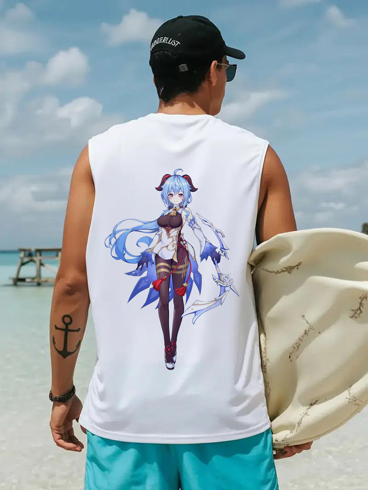 げんし神 甘雨 かんう genshin Ganyu コットン100％タンクトップ（背面プリント）