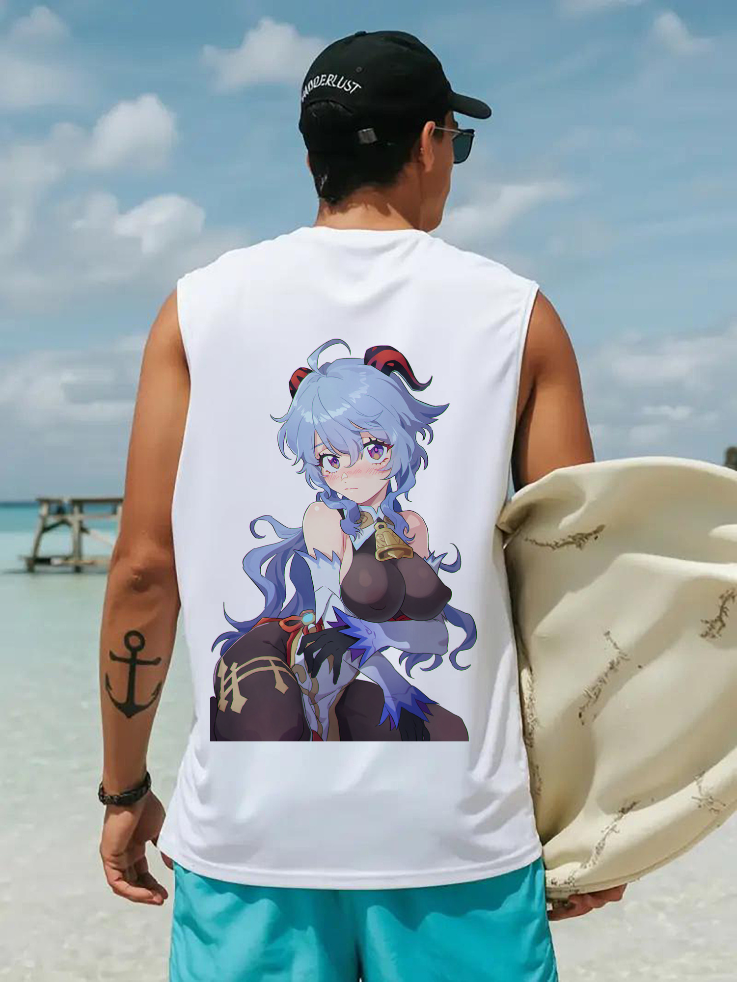 げんし神 甘雨 かんう genshin Ganyu コットン100％タンクトップ（背面プリント）