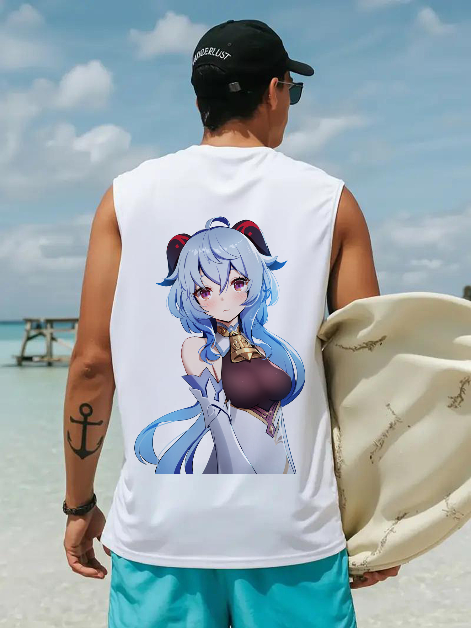 げんし神 甘雨 かんう genshin Ganyu コットン100％タンクトップ（背面プリント）