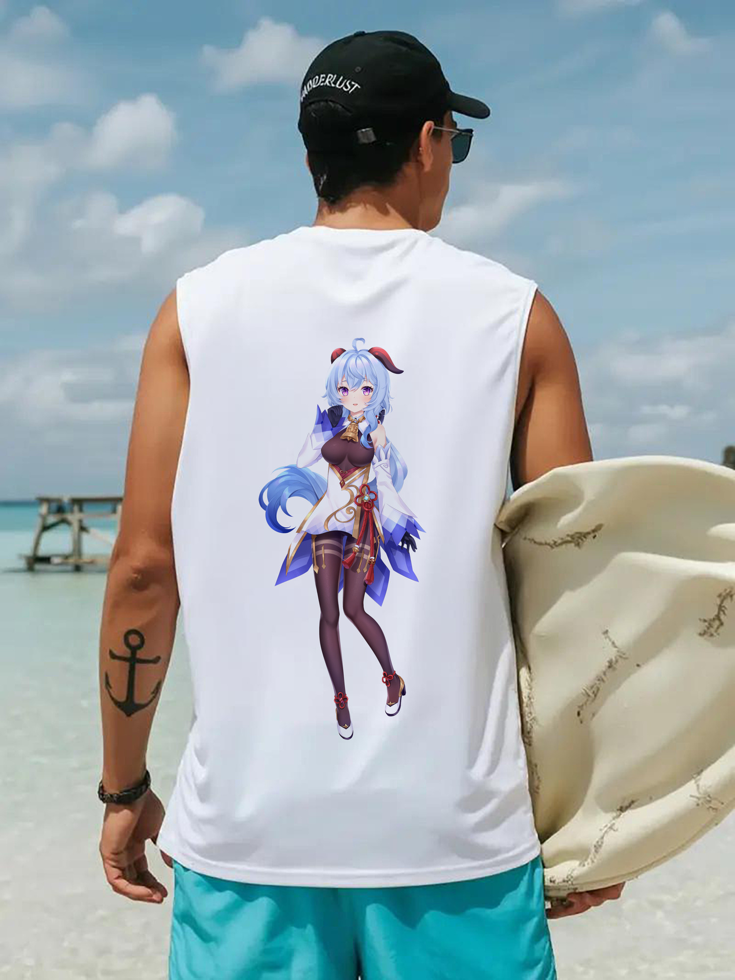 げんし神 甘雨 かんう genshin Ganyu コットン100％タンクトップ（背面プリント）