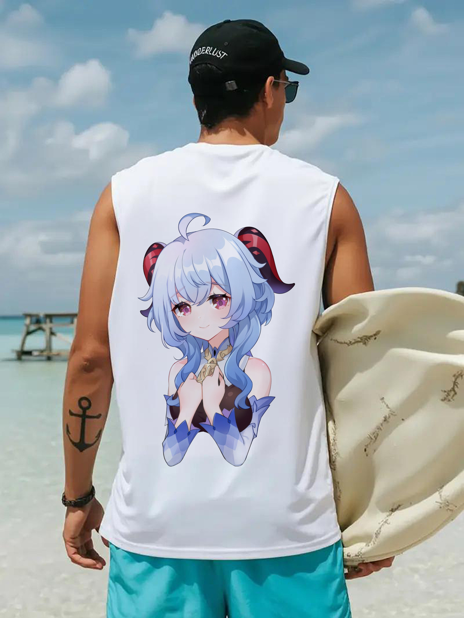 げんし神 甘雨 かんう genshin Ganyu コットン100％タンクトップ（背面プリント）