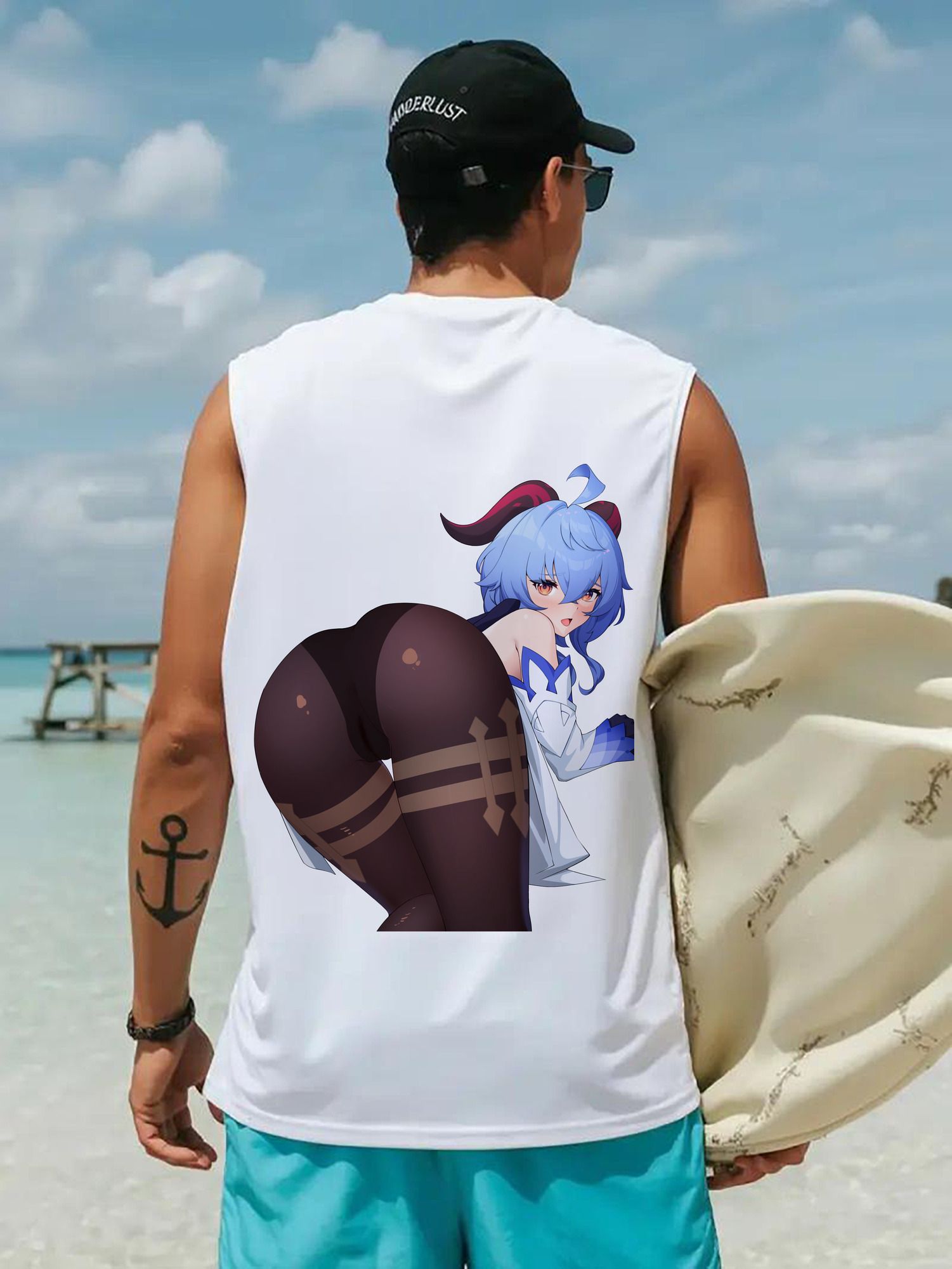 げんし神 甘雨 かんう genshin Ganyu コットン100％タンクトップ（背面プリント）