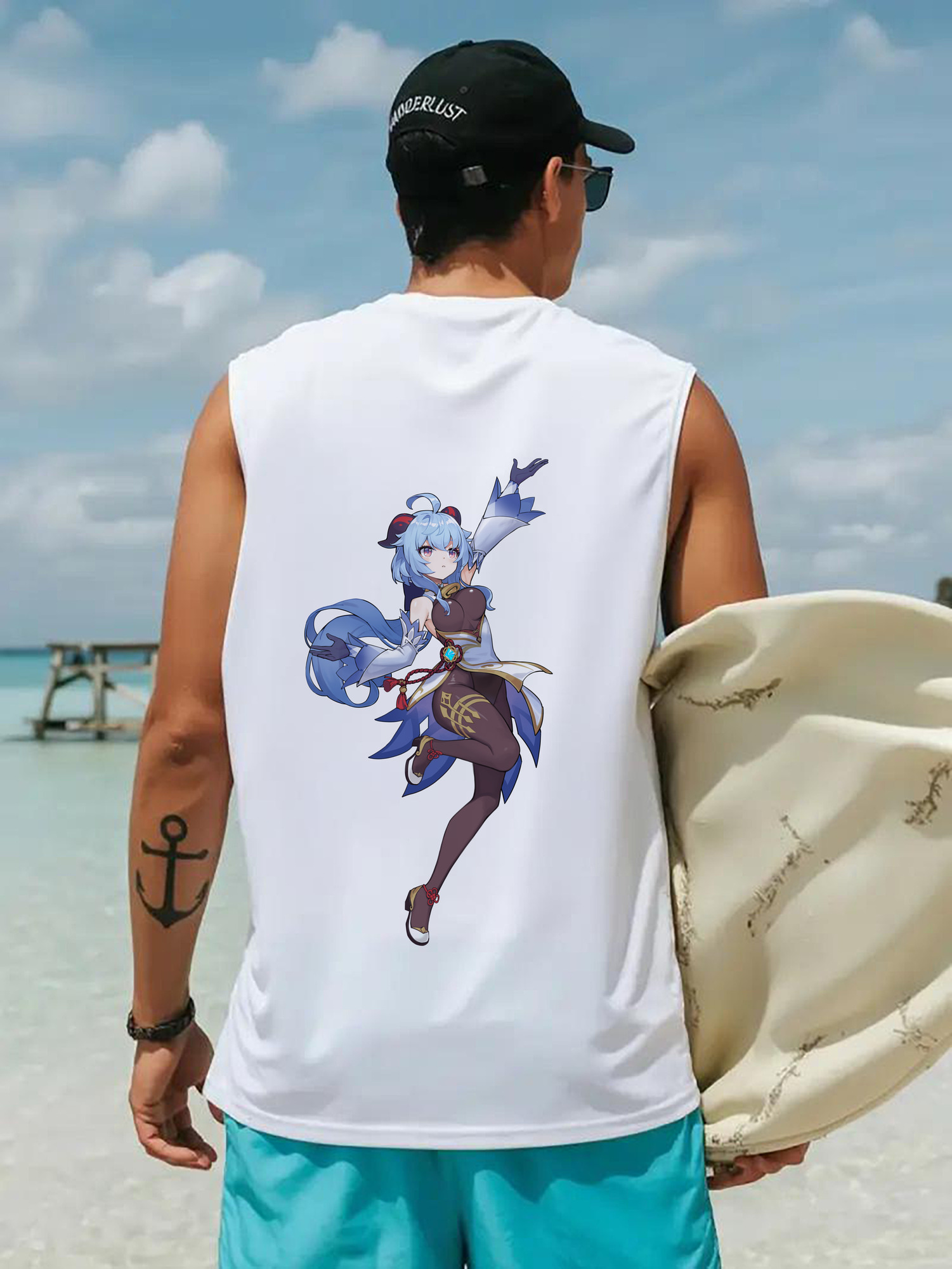 げんし神 甘雨 かんう genshin Ganyu コットン100％タンクトップ（背面プリント）