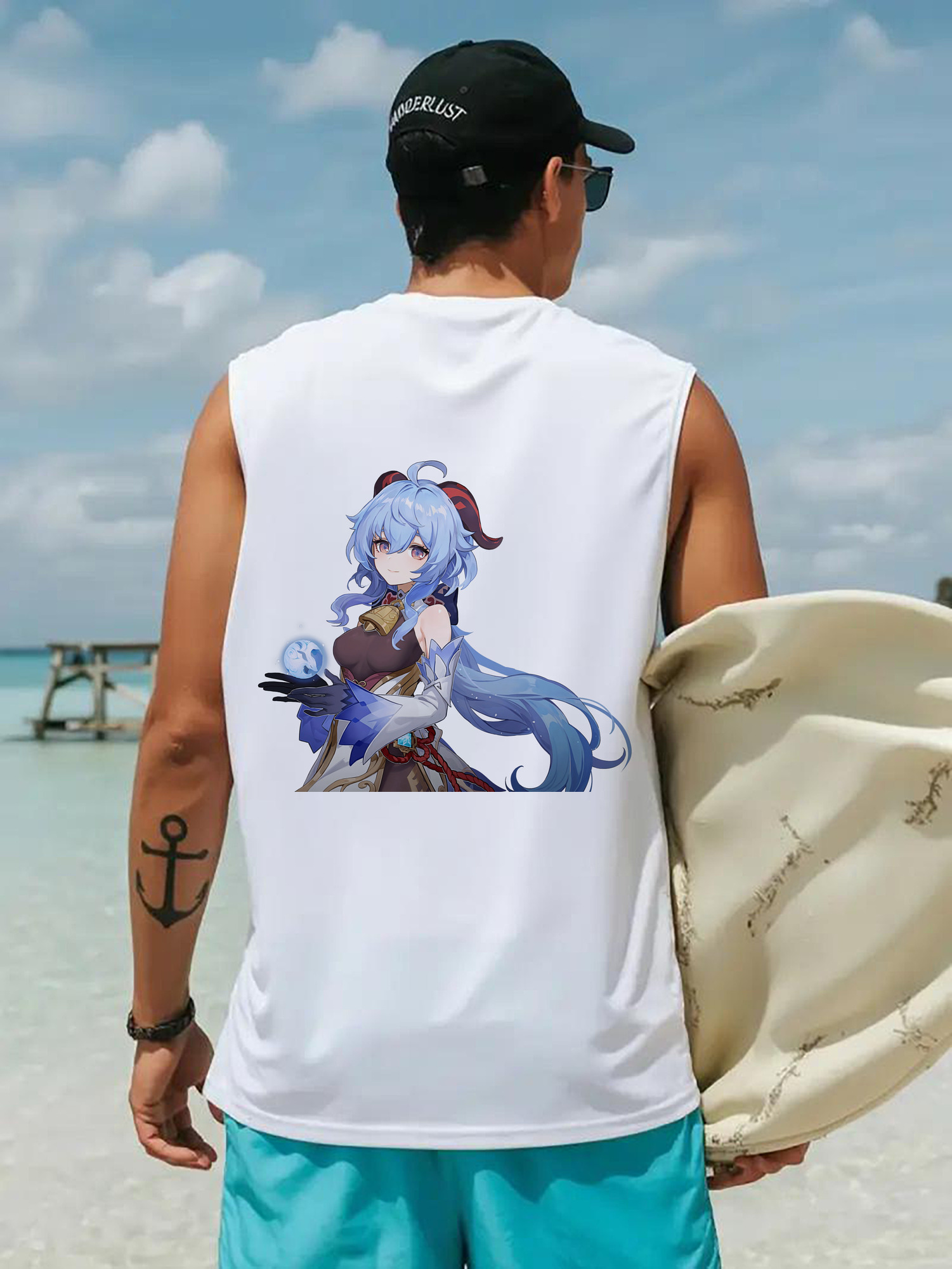 げんし神 甘雨 かんう genshin Ganyu コットン100％タンクトップ（背面プリント）