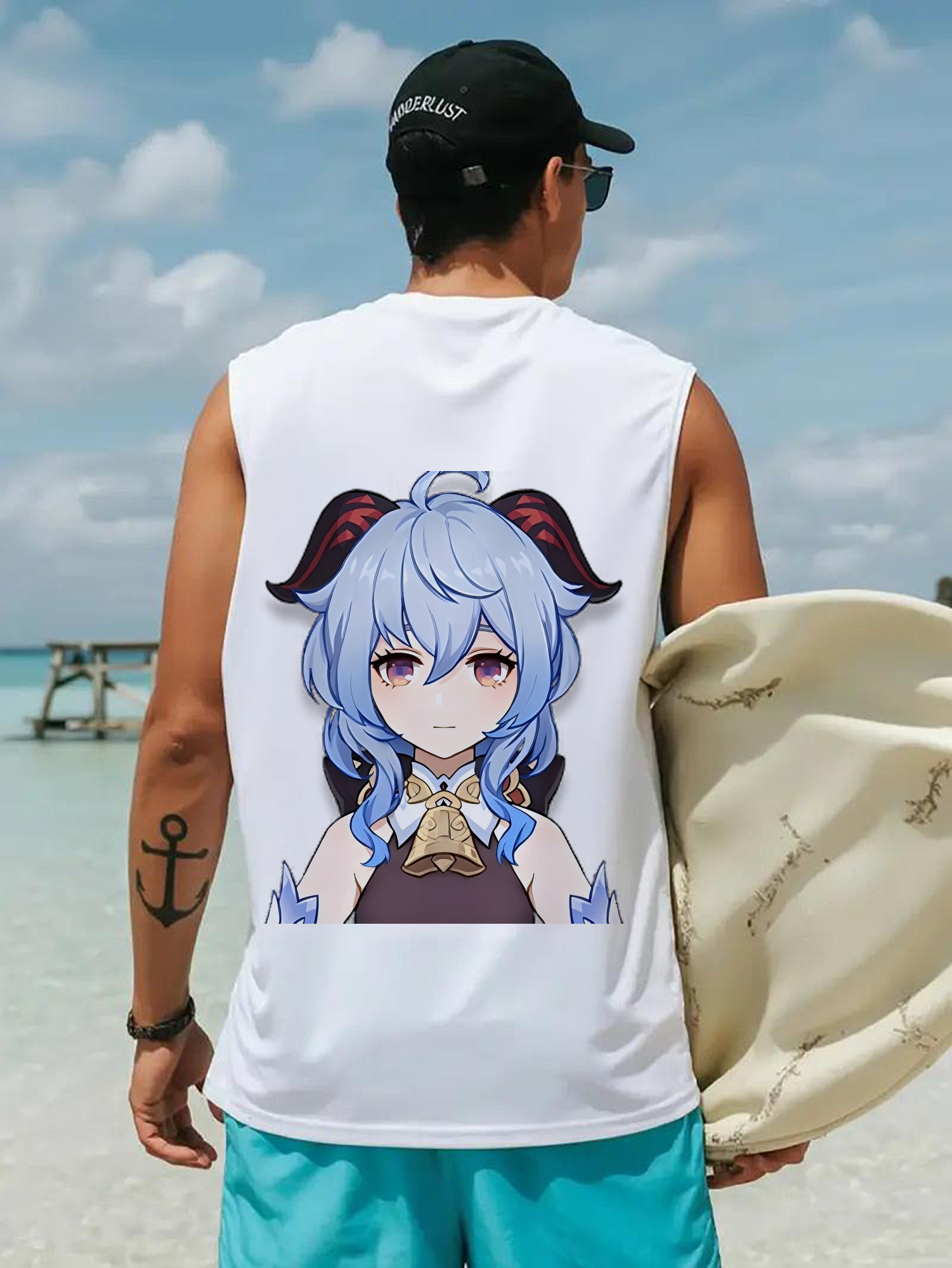 げんし神 甘雨 かんう genshin Ganyu コットン100％タンクトップ（背面プリント）